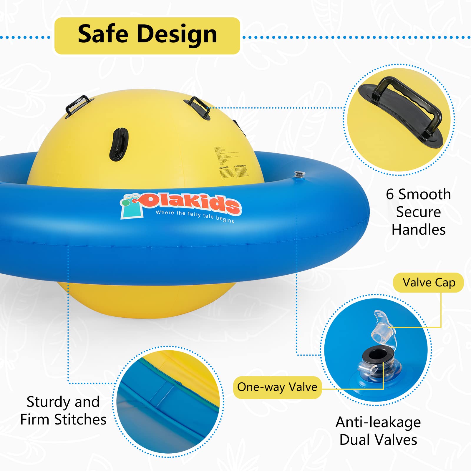 OLAKIDS 8FT Inflatable Dome Rocker Bouncer for Kids - Giant Outdoor Roll & Play Seesaw with 6 Secure Handles (Supports Up to 250 LBS) - Perfect for Backyard, Birthday Parties, and Indoor Playrooms