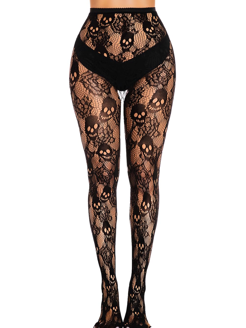 Goth Tights for Women - Sheer Mesh Skull Fishnet Leggings, Sexy Patterned Stockings for Halloween Costume, Gothic Fashion & Party Wear (Black) | Perfect for Cosplay, Nightclubs & Alternative Outfits