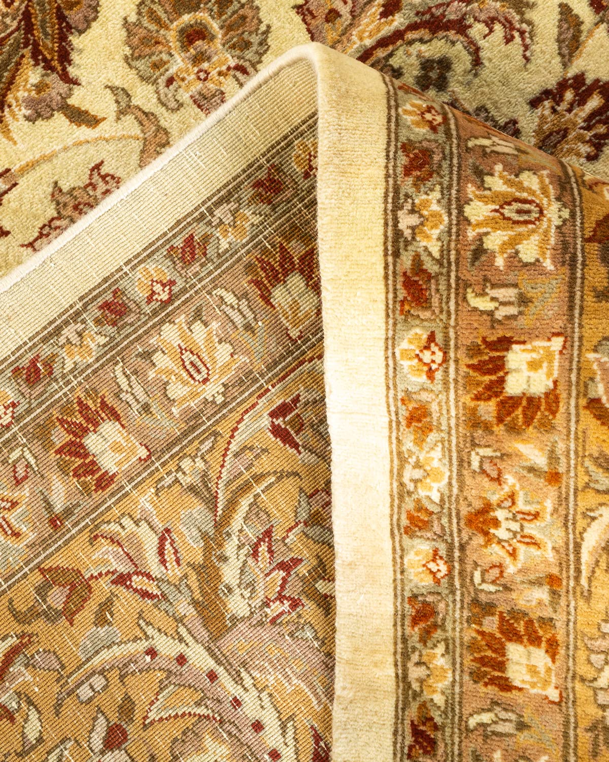 Handmade Wool Oriental Mogul Ivory 8x10 Area Rug - Solo Rugs One of a Kind Hand Knotted Traditional Design for Living Room, Bedroom & Home Decor