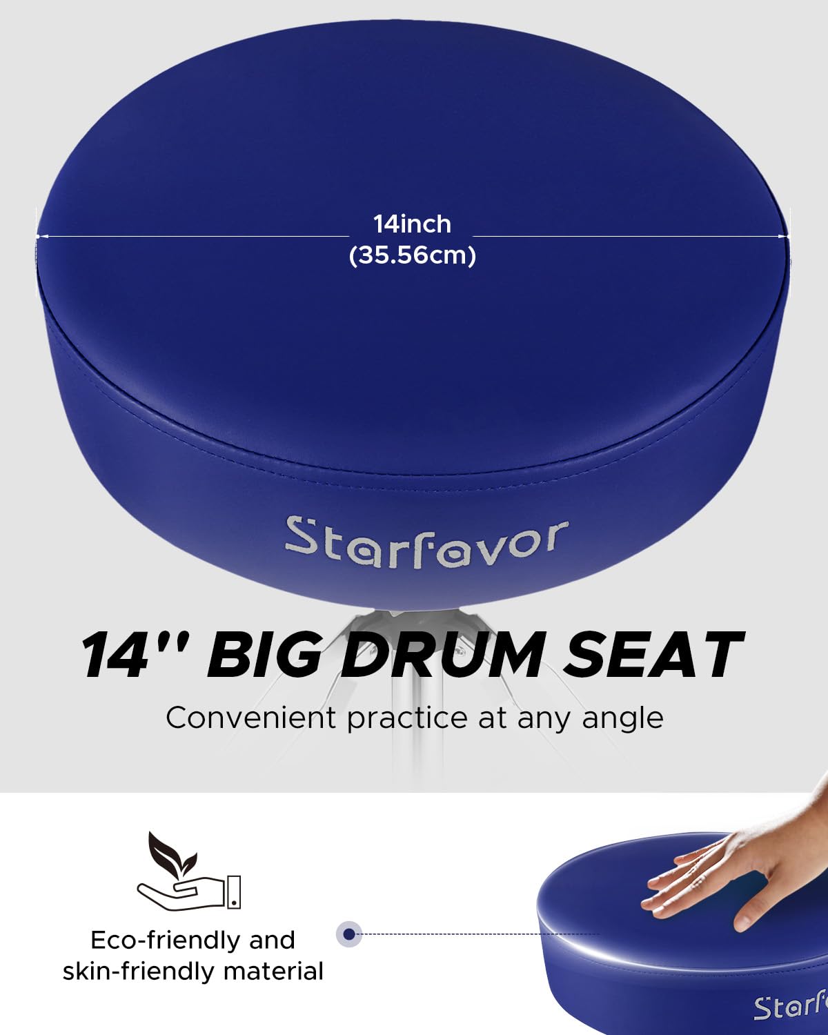 Starfavor Adjustable Drum Throne - Padded Rotatable Drum Stool with Double Braced Anti-Slip Feet - ST-650 Stone (Crimson/Blue) - Perfect for Drummers, Music Practice & Live Performances