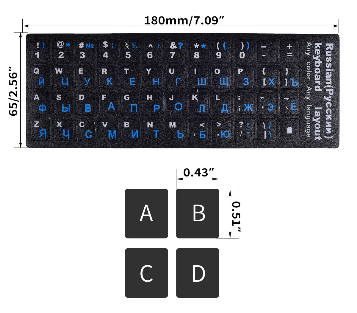 2PCS Russian Cyrillic Keyboard Stickers - Black Background with Blue/White Letters for Laptop, Notebook & Desktop Computers | Perfect for Typing in Russian, Language Learning & Multilingual Work