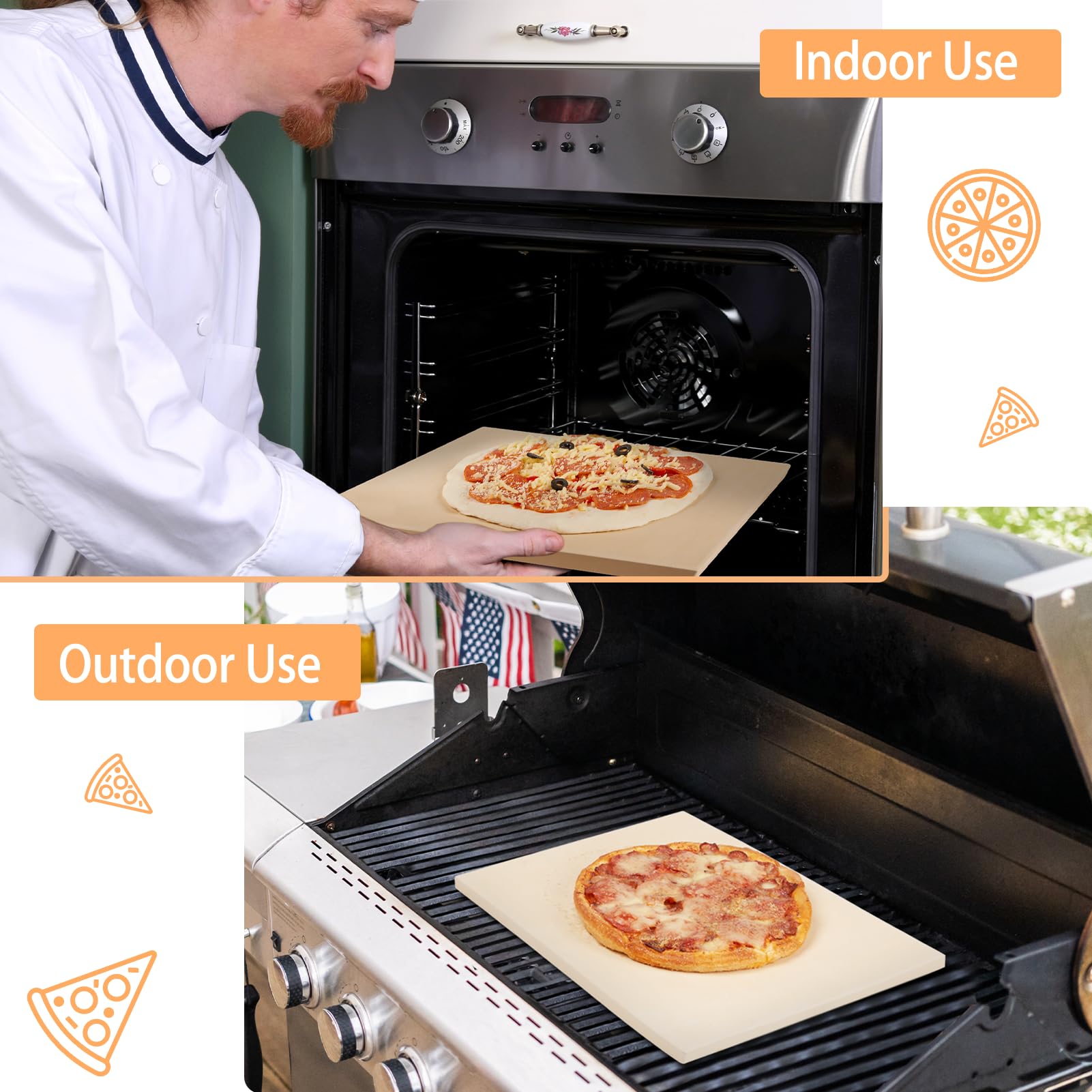 SHINESTAR 12 x 15 Inch Cordierite Pizza Stone with Wooden Peel - Thermal Shock Resistant Baking Stone for Pizza, Bread, Pastry | Perfect for Home Ovens, Outdoor Grills & Professional Kitchens