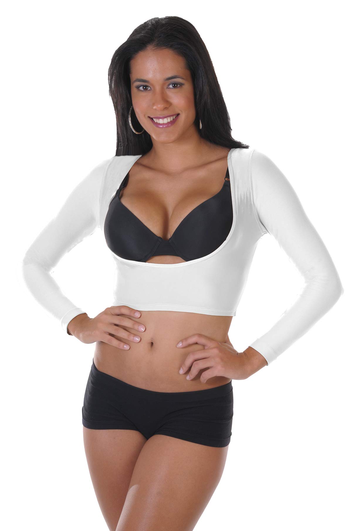 Bolero Long Sleeve Arm Shaper Shrug - Slimming Shapewear Camisole with Arm Control for Women | Tummy Control Girdle by Your Contour (White, XL) | Perfect for Dresses, Formal Wear & Special Occasions
