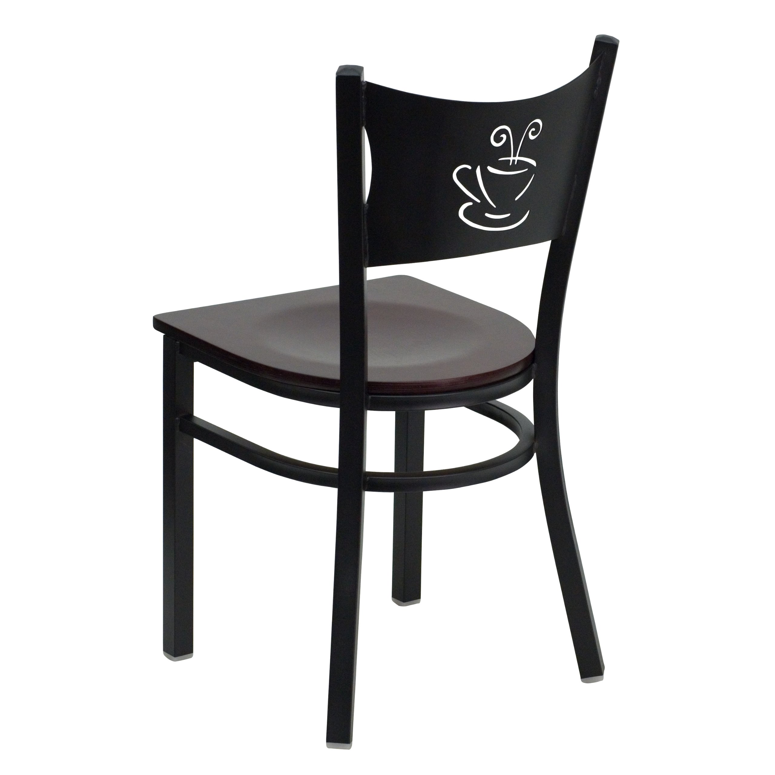 EMMA & OLIVER Black Metal Restaurant Chair with Mahogany Wood Seat - Modern Cafe Dining Chair for Restaurants, Coffee Shops, and Home Kitchens