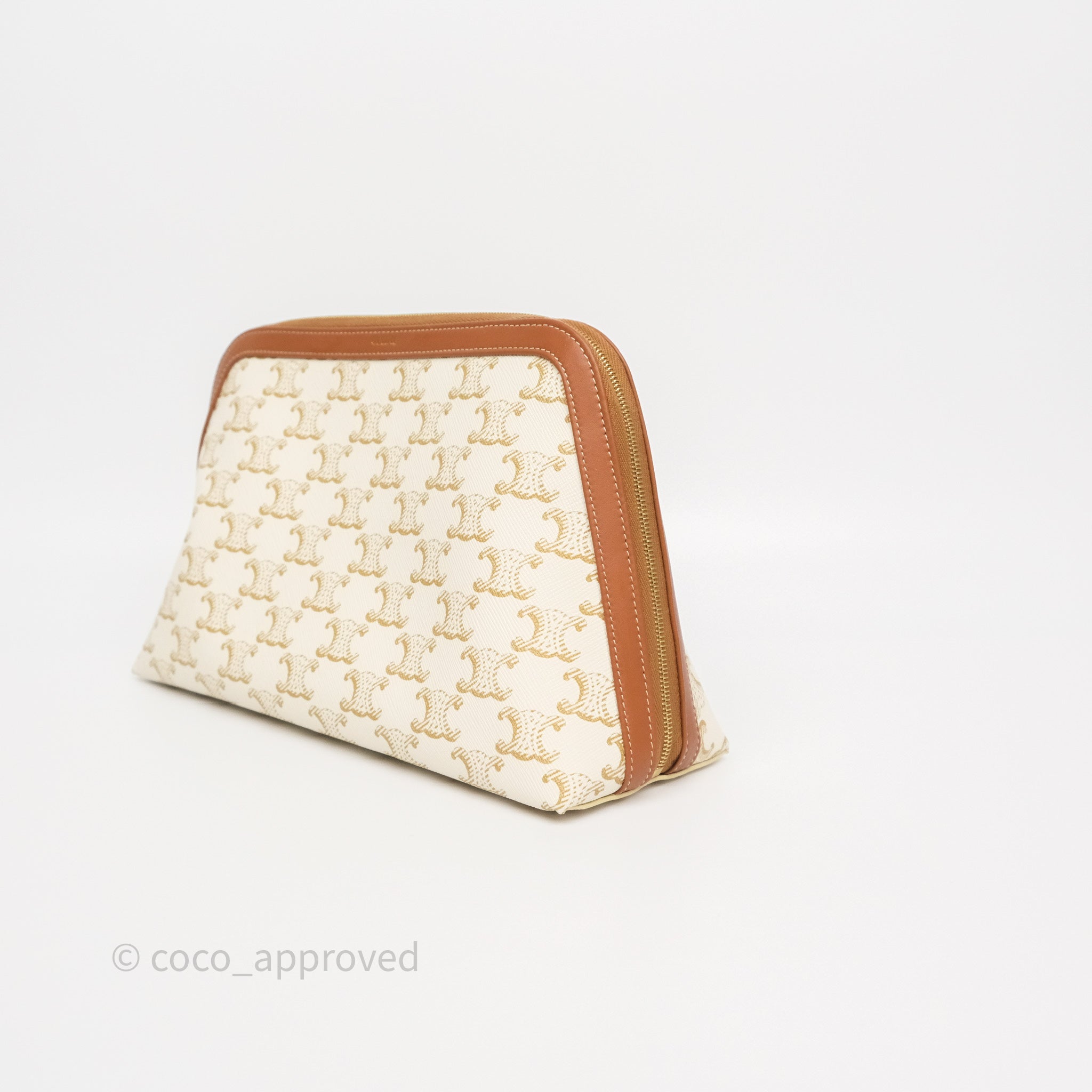Celine Large Cosmetic Pouch in White Triomphe Canvas - Luxury Makeup Bag for Travel & Everyday Use