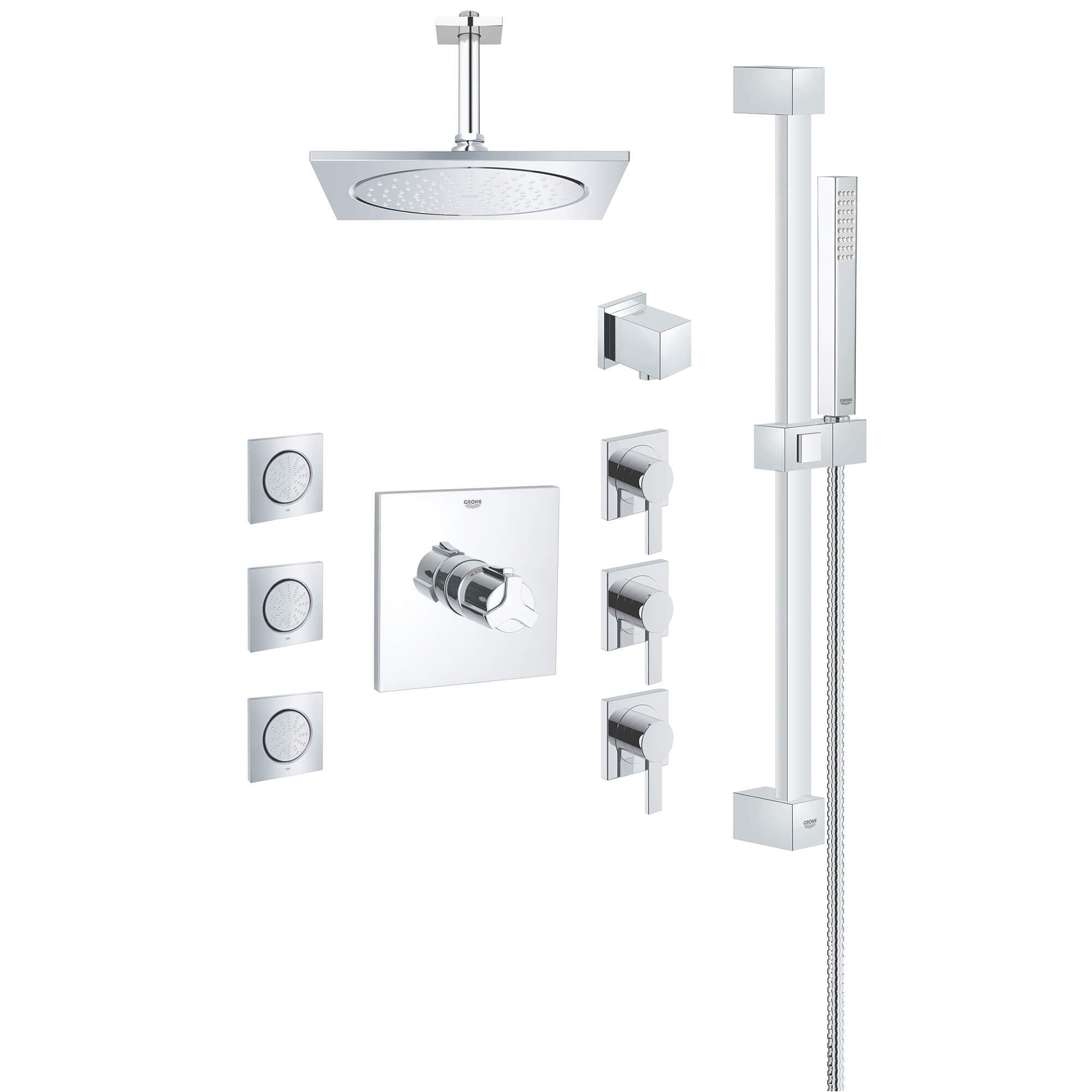 Grohe Allure Square Thermostatic Shower System Kit in Chrome Finish - Modern Bathroom Upgrade for Spa-Like Shower Experience (Model 117163)