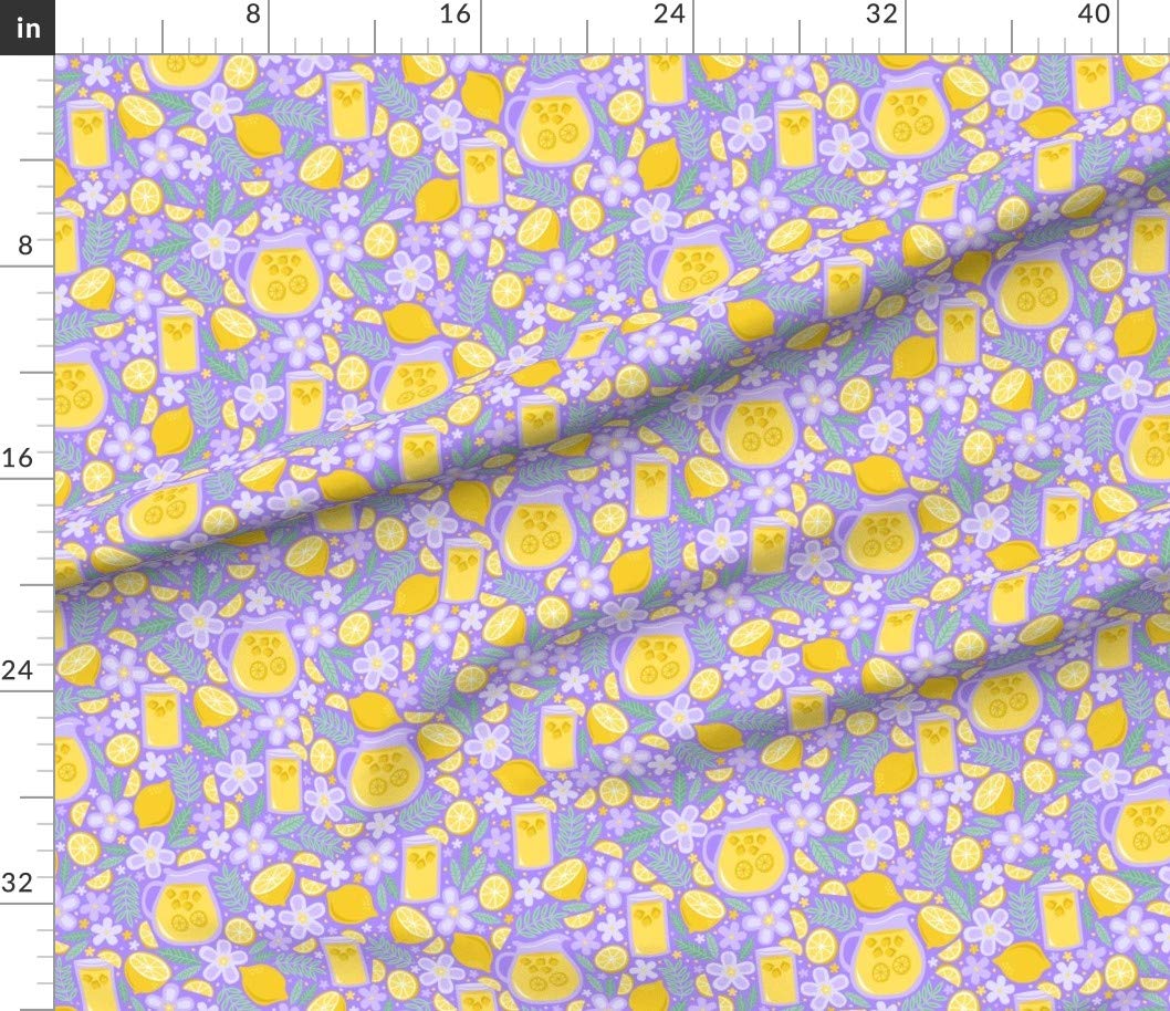 Lavender Lemonade Floral Printed Cotton Fabric by The Yard - Yellow Lemon Food Floral Flowers Design for Sewing, Quilting, Apparel & Home Decor | Perfect for Summer Spring Crafts, DIY Projects & Gift Making