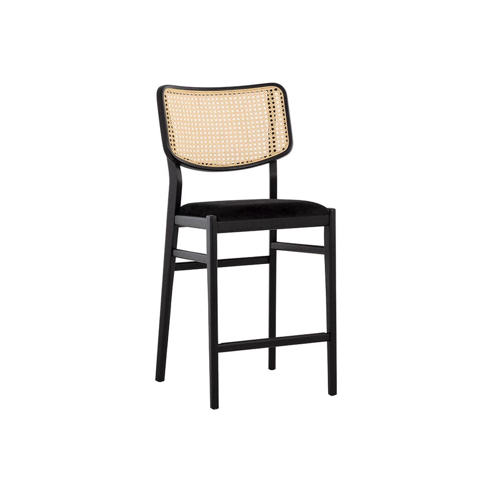Annex Counter Stool - Velvet Upholstered Bar Stool with Black/Natural Finish - Perfect for Kitchen Islands, Breakfast Bars & Home Decor