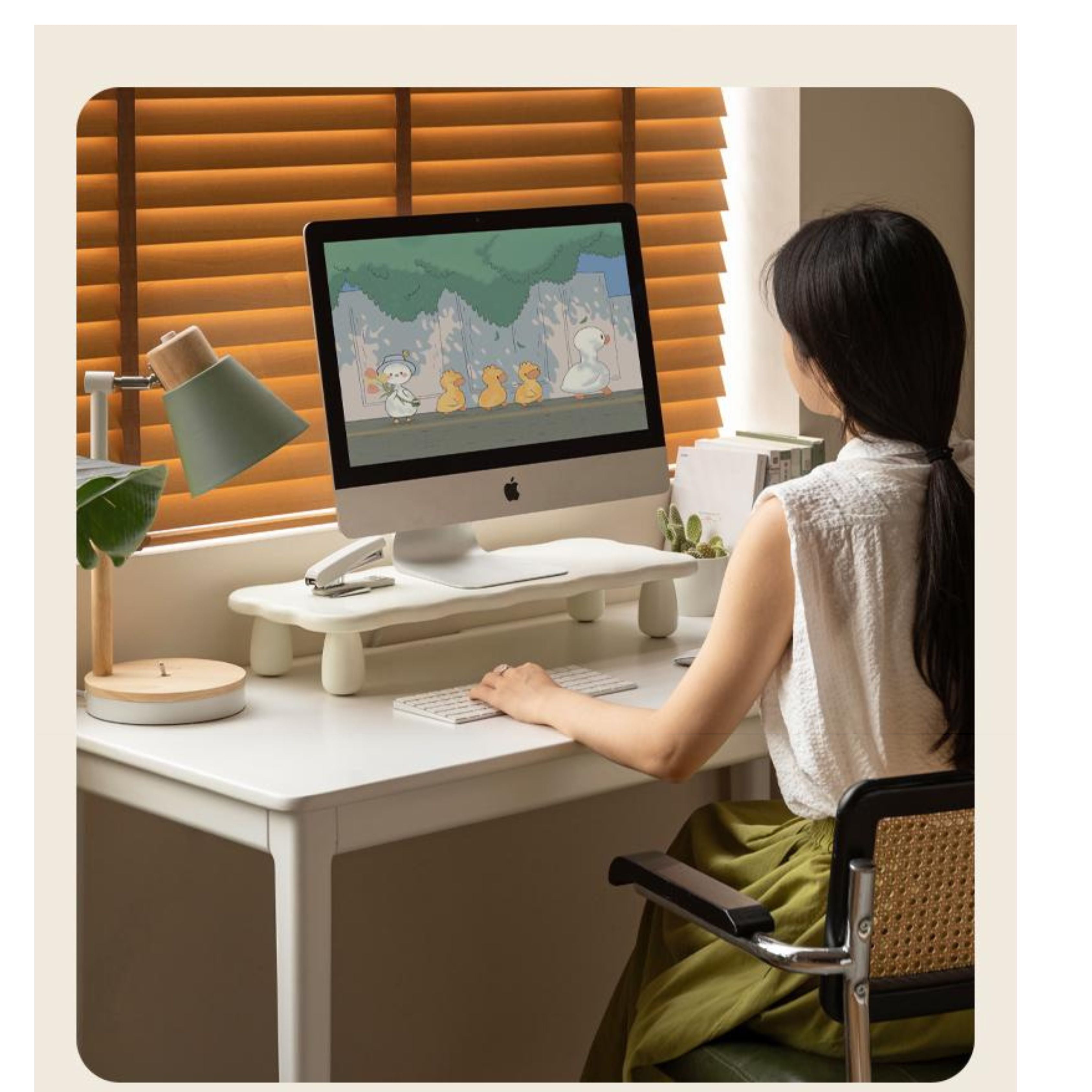 Premium Birch Solid Wood Computer Stand with Storage Shelf - Ergonomic Laptop & Monitor Riser for Home Office Desk Organization