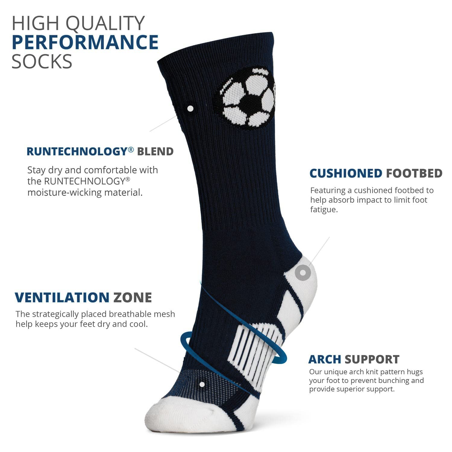 ChalkTalkSPORTS Soccer Performance Crew Socks for Youth & Adult - Breathable Mid-Calf Football Socks with Ball Design - Perfect for Training, Matches & Soccer Enthusiasts