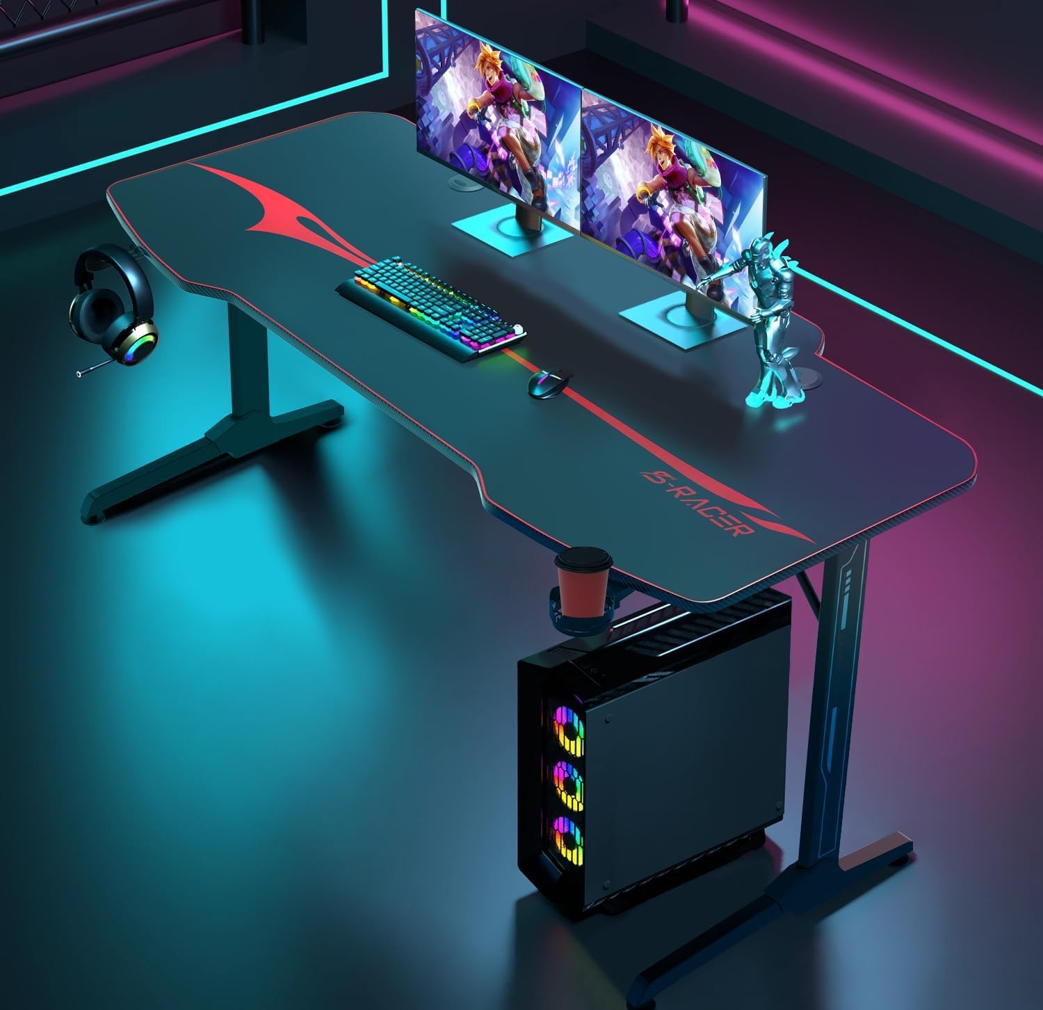 Homall 140cm Racing Style Gaming Desk - Ergonomic T-Shaped Computer Table for PC Gaming with Mouse Pad, Black | Perfect for Esports, Streaming & Home Office Setup