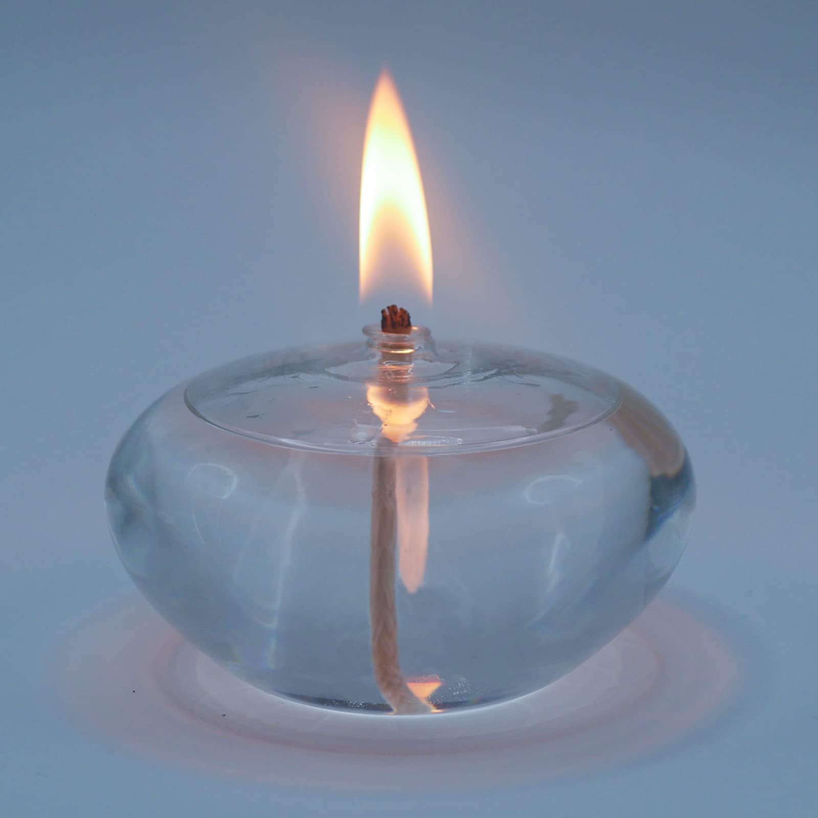 Refillable Liquid Petite Oil Lamp - Durable Borosilicate Glass Oil Candle (Oval) for Home Decor, Romantic Ambiance & Emergency Lighting