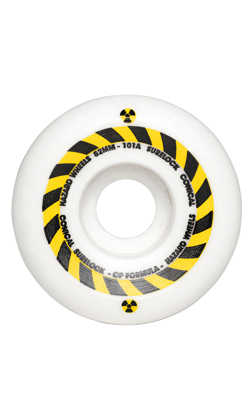 Hazard Sign CP Conical Surelock Wheels 101a 52mm White - Durable Skateboard Wheels for Street & Park Riding