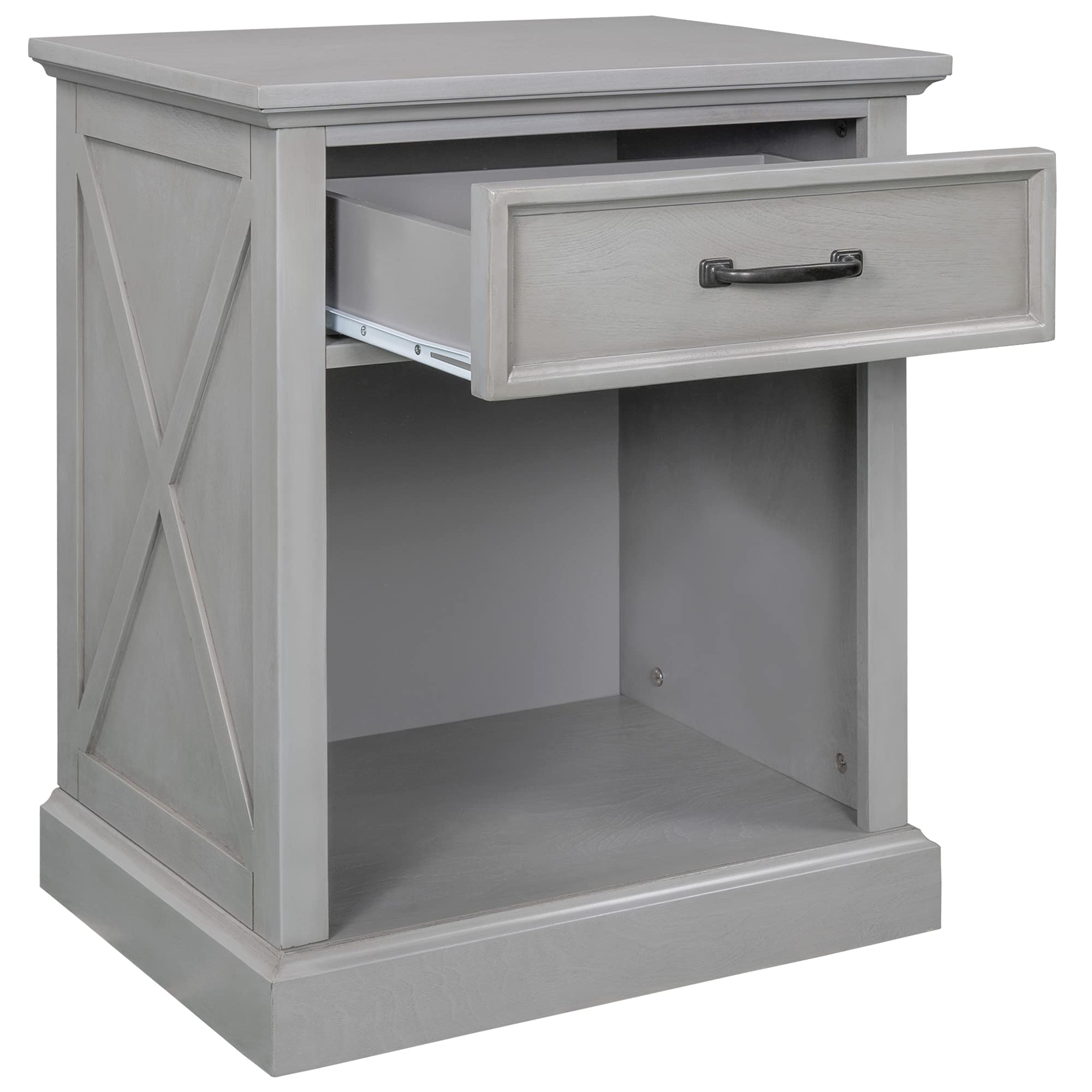 Mid Century Modern Nightstand with Drawer & Shelf - Wooden Bedside End Table for Bedroom Storage | Grey Finish | Perfect for Small Spaces, Apartments & Guest Rooms