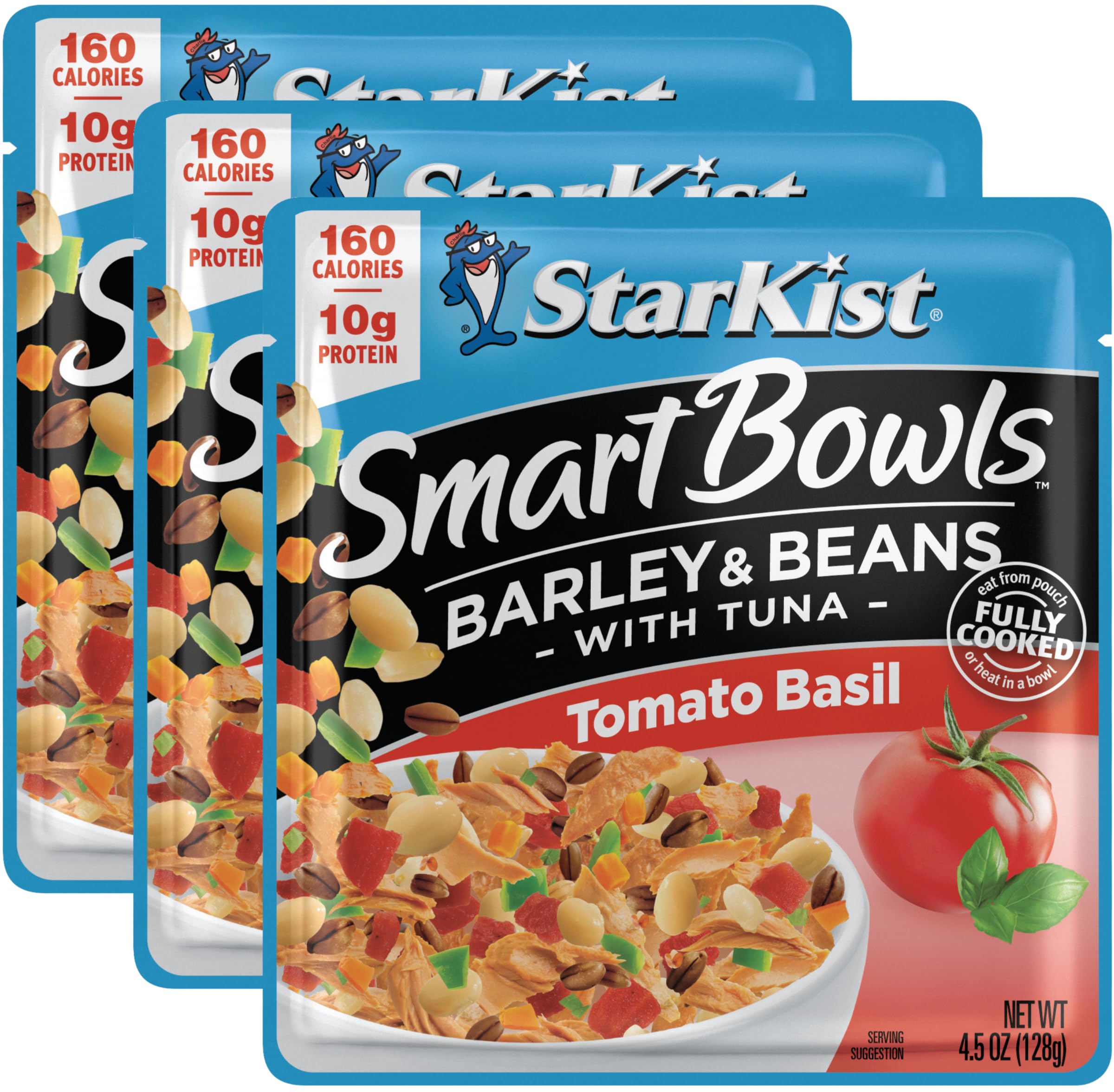 Starkist Smart Bowls Tomato Basil Barley & Beans Tuna, 4.5 oz (Pack of 3) - Healthy Ready-to-Eat Meal for Office Lunch, Quick Dinner & On-the-Go Snacks