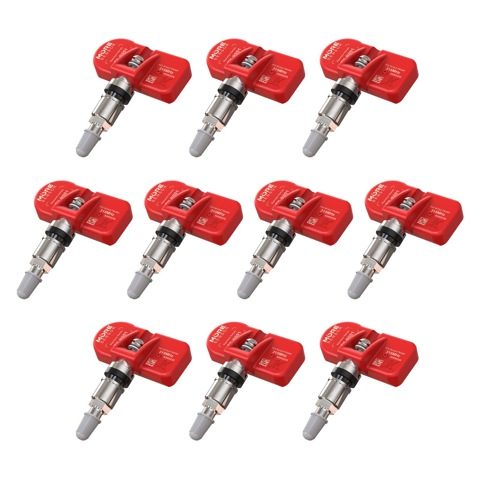 MORESENSOR Signature Series 315 MHz Universal Programmable TPMS Tire Pressure Sensor 10-Pack | Clamp-in Aluminum Valve | TX-N001-10 | Compatible with Most Vehicles | Easy Installation for Car, Truck & SUV Tires