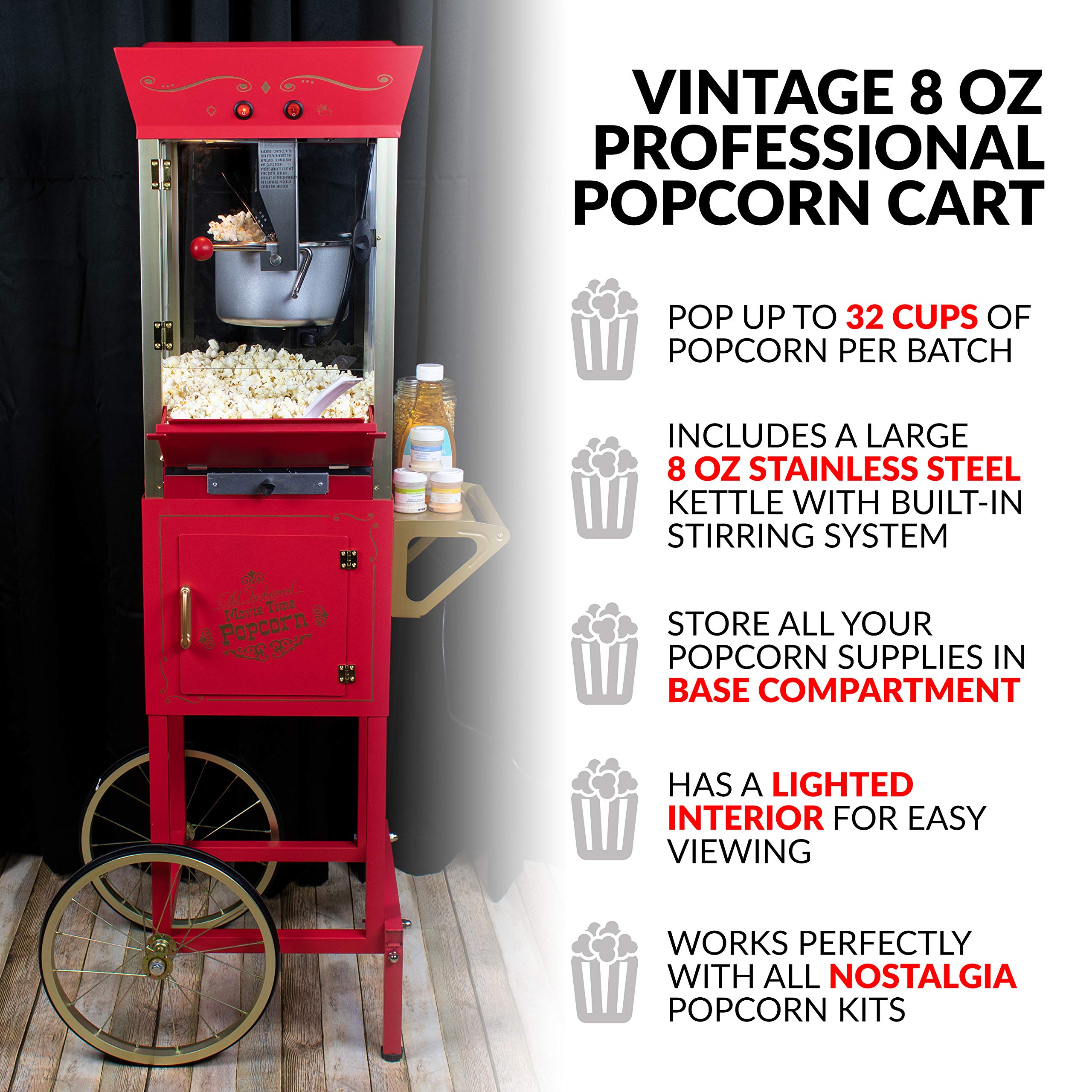 Nostalgia Retro Popcorn Maker Machine with Benchmark 42030 Aluminum Speed Scoop - Perfect for Movie Nights, Parties & Home Theater Snacks