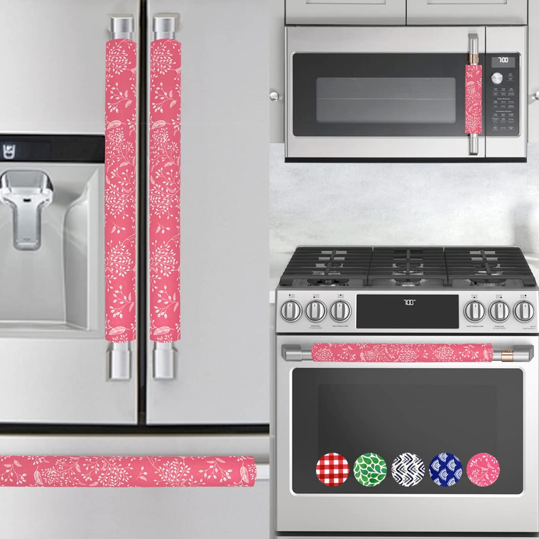 Rio Salto 5-Piece Fridge Handle Covers - Pink Dandelion for Kitchen Decor & Appliance Protection