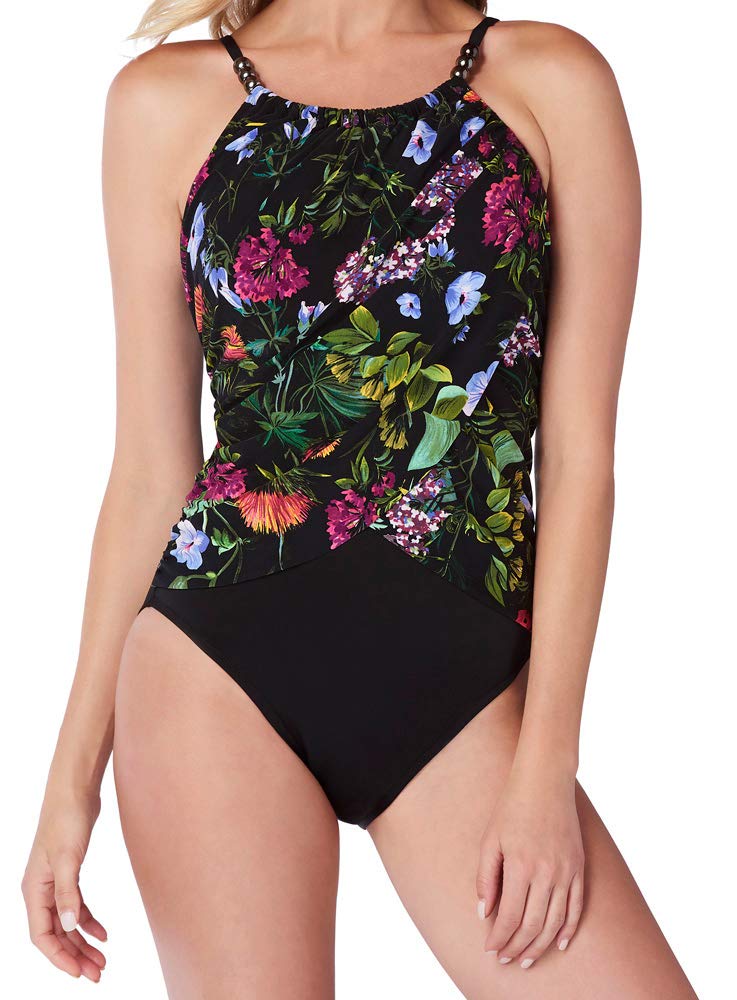 Magicsuit Modern Romance Lisa One-Piece Swimsuit - Black & Multicolor Print - Size 10 | Perfect for Beach Vacations, Pool Parties & Summer Getaways