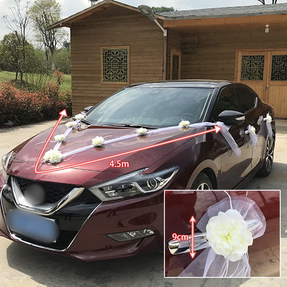 Zcargel创意婚礼车装饰 拉藤花环婚车布置 婚礼车队仿真花艺 婚车装饰用品 适用于户外婚礼、婚庆车队、婚礼摄影场景