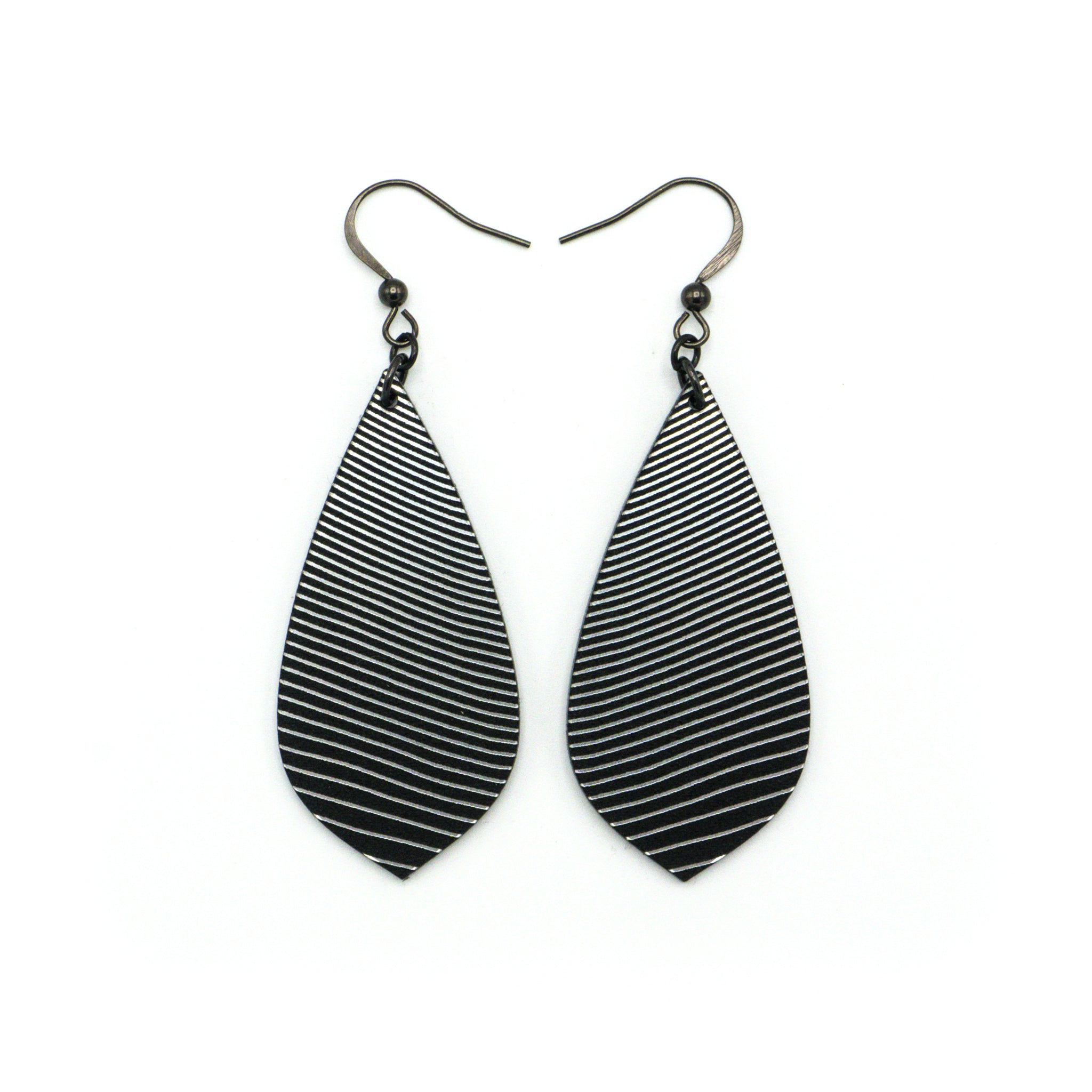 Gem Point Acrylic Earrings - Brushed Silver & Black | Fashion Jewelry for Women | Perfect for Parties, Weddings & Everyday Wear