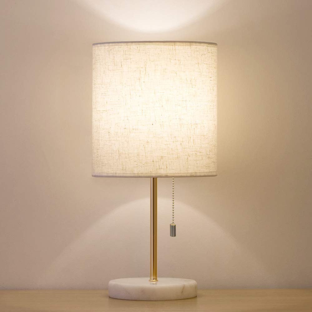HAITRAL Small Nightstand Lamp with Marble Base - Gold Bedside Table Lamp for Bedroom, Office & Girls Room - Perfect for Reading, Relaxing & Decorating