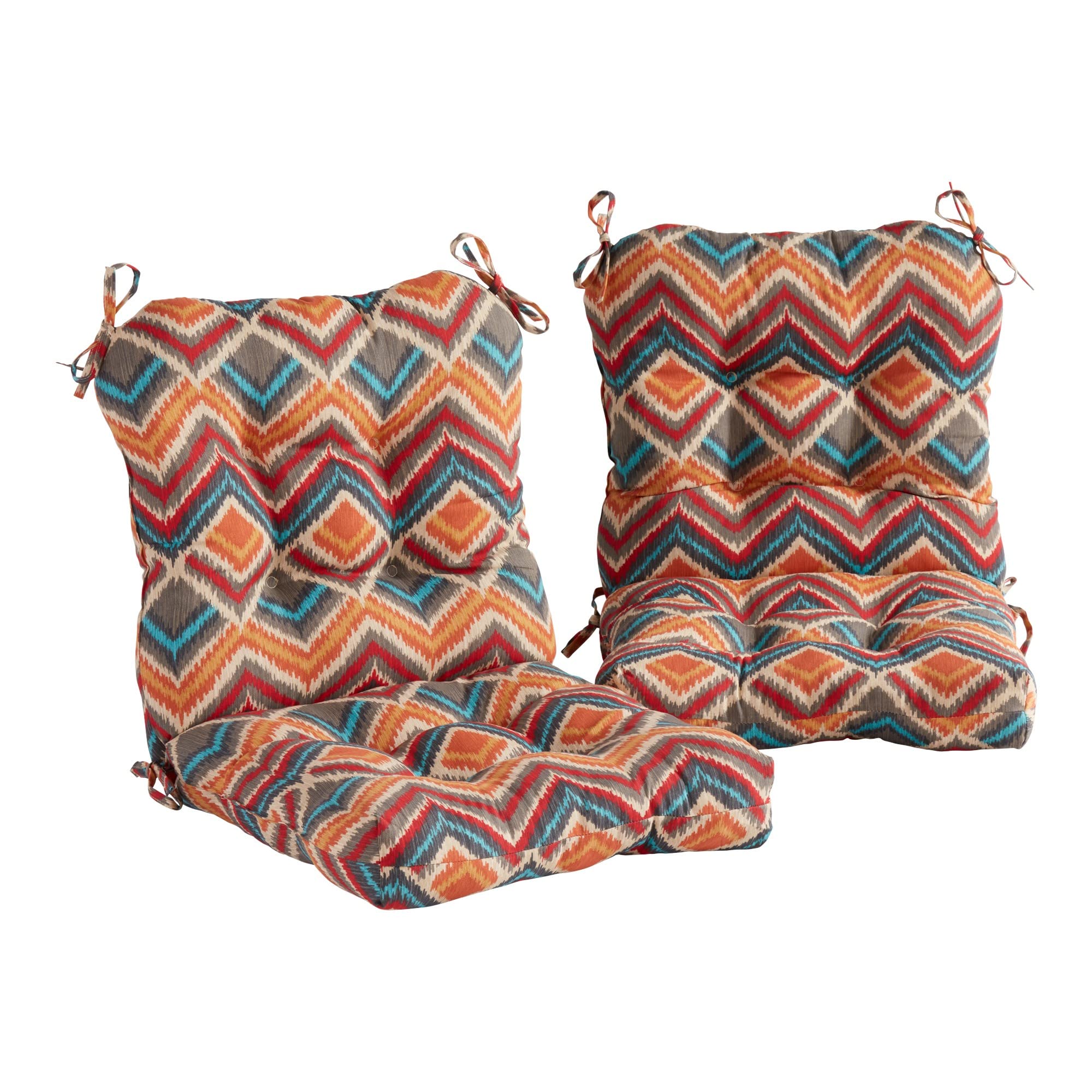 South Pine Porch Outdoor Seat & Back Chair Cushion Set of 2 - Waterproof Chevron Pattern Patio Furniture Cushions for Deck, Garden & Poolside Relaxation