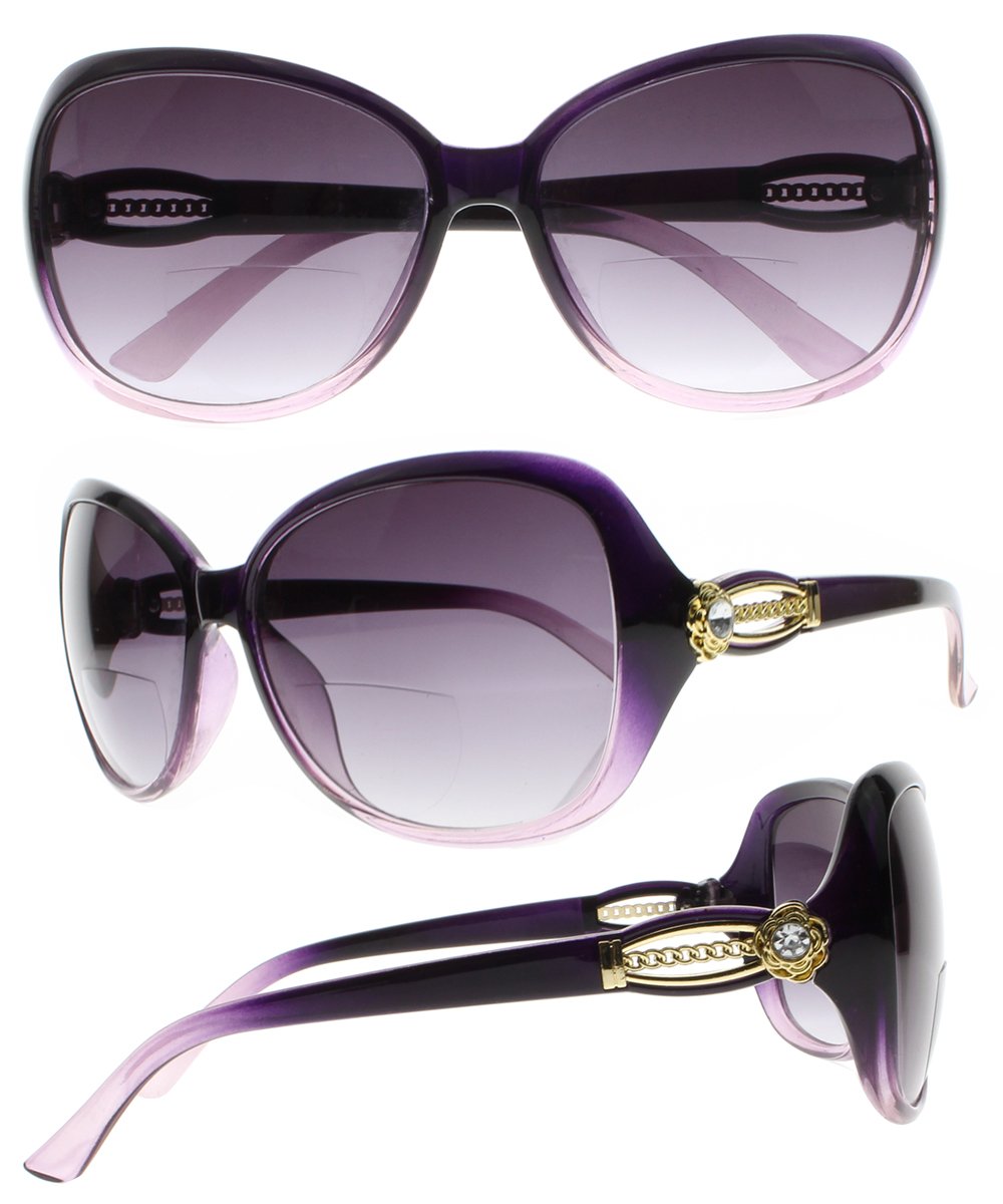 Stylish Bifocal Reading Glasses with Floral Design & Diamond Accents - UV400 Tinted Sunglasses for Women & Men - Perfect for Reading, Driving, and Outdoor Activities