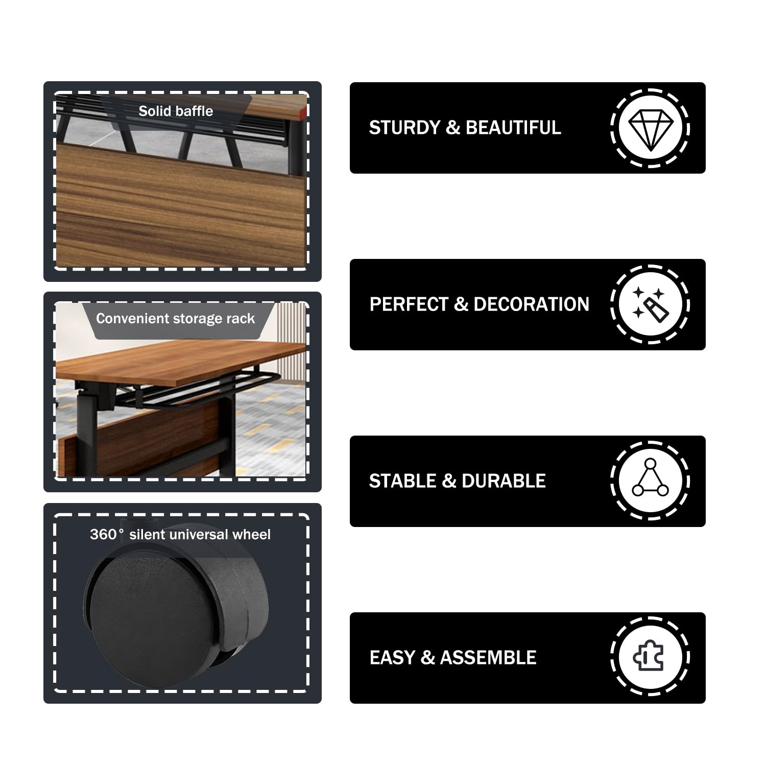 Foldable Conference Table with Casters - 62.9