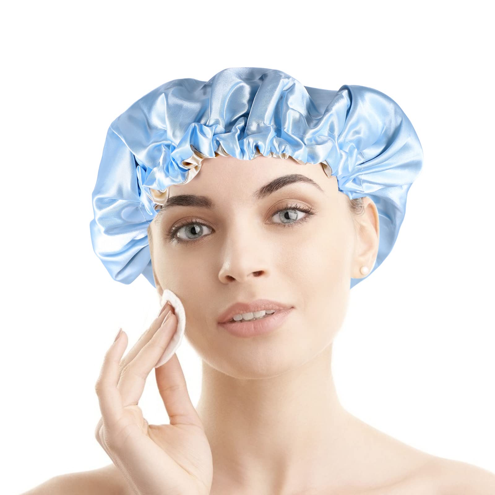 EXCLUZO 3-Pack Adjustable Double Layer Sleep Hat for Women - Soft Satin Shower Cap & Hair Cover for Home, Travel & Spa Use