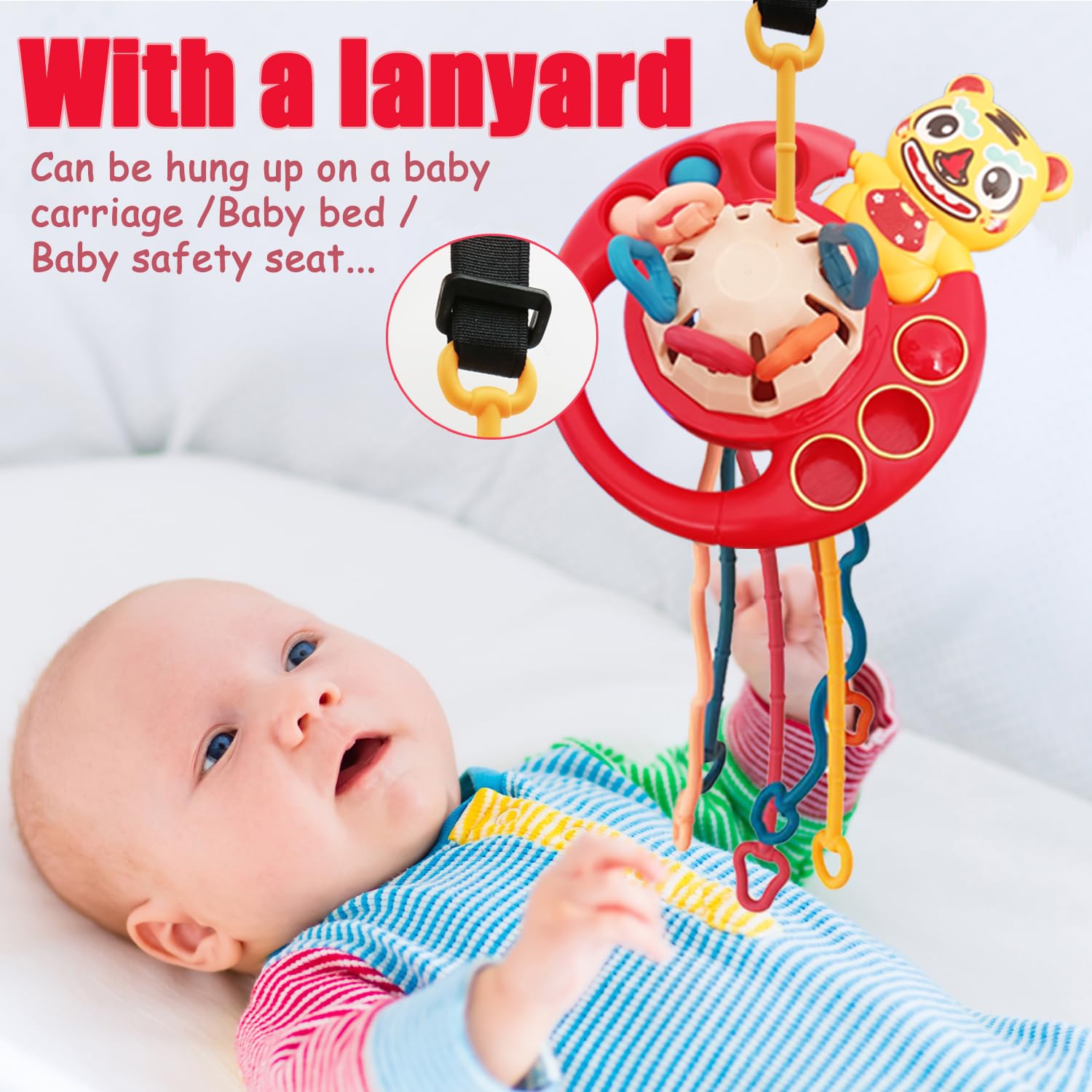 Montessori Toys for Babies 18 Months - Sensory Learning Toys for Toddlers 1-2 Years Old, Food-Grade Soft Silicone Pull String Fidget Teething Toy, Perfect for Bath, Travel, and Early Education (Tiger Design)