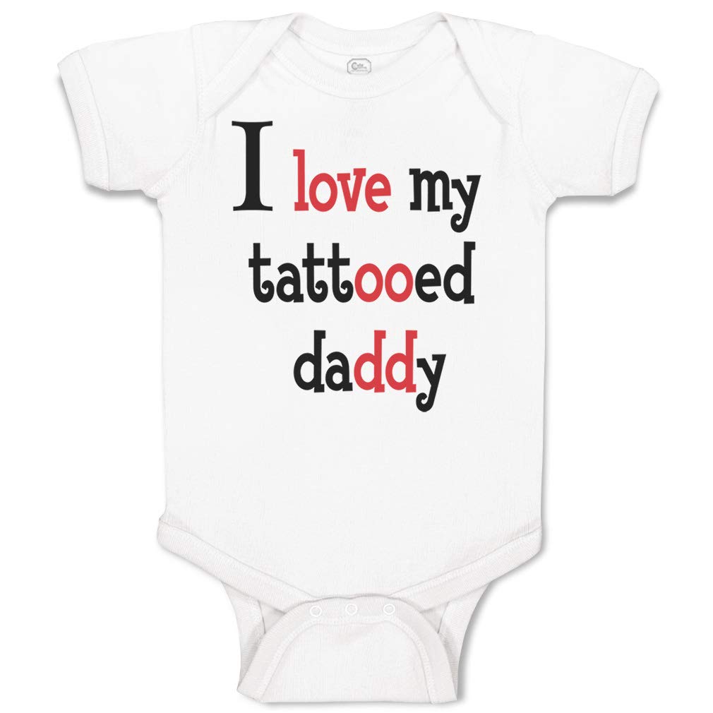 Custom Personalized Baby Bodysuit - Funny 'I Love My Tattooed Daddy' Cotton Onesie for Boys & Girls - White Newborn Outfit for Father's Day Gifts & Family Photos