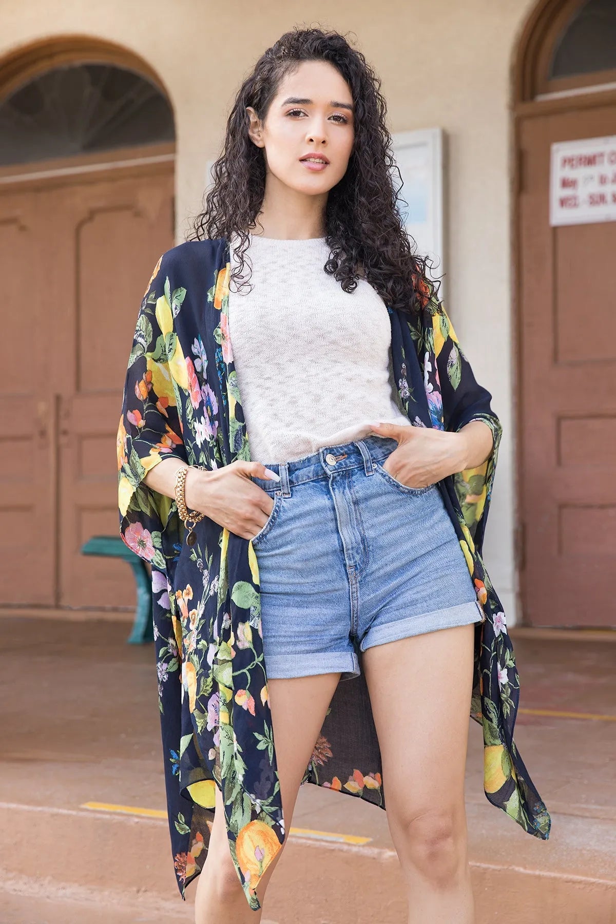 Lightweight Citrus Kimono - Elegant Floral Japanese Robe for Women, Perfect for Loungewear, Yoga, and Summer Outfits