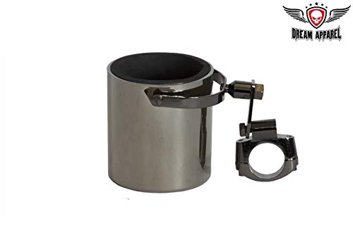 Black Chrome Motorcycle Cup Holder - Universal Handlebar Drink Holder for Harley, Honda, Yamaha - Perfect for Road Trips, Commuting & Outdoor Adventures