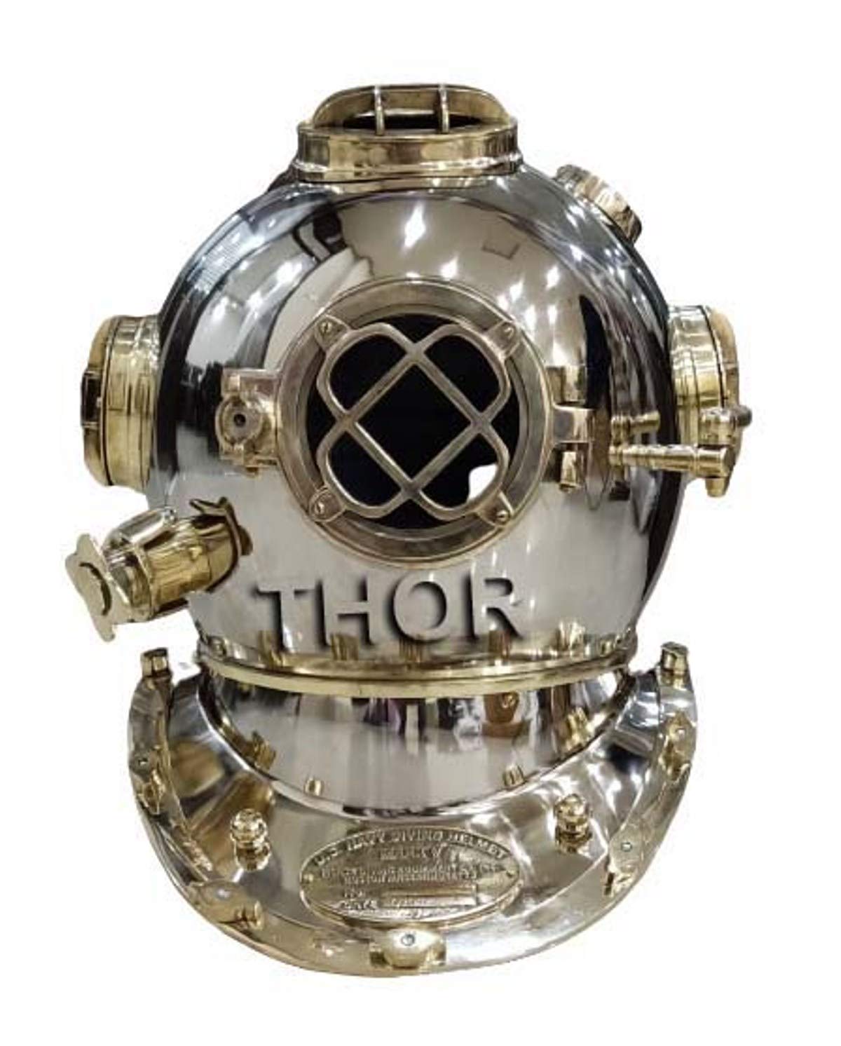Vintage Brass US Navy Mark V Solid Diving Helmet - 18