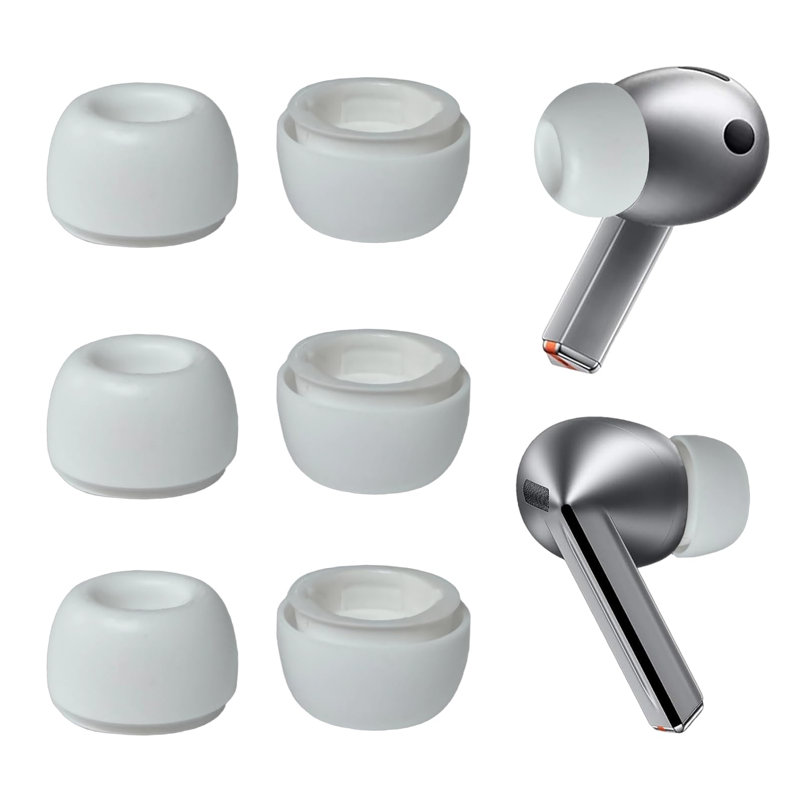 Premium Silicone Earbud Tips for Samsung Galaxy Buds 3 Pro - Medium Size (3 Pairs, White) | Noise Isolation Replacement Ear Tips for Workouts, Commuting & Music Listening