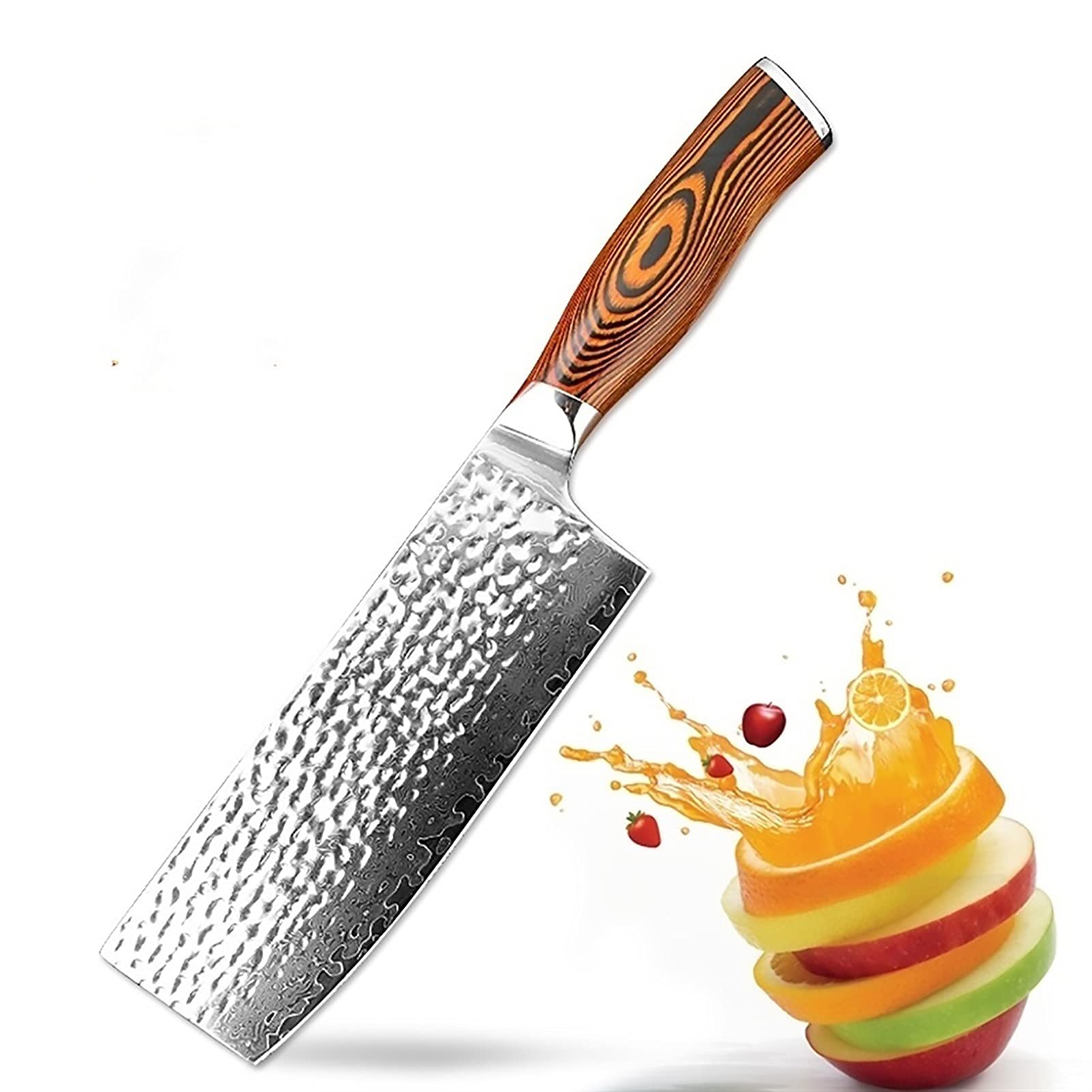 7 Inch Japanese VG10 Damascus Meat Cleaver Knife - Handcrafted Santoku Chef Knife with Wood Handle for Slicing, Chopping & Dicing - Perfect for Professional Kitchens, Home Cooking & Butchering Meat