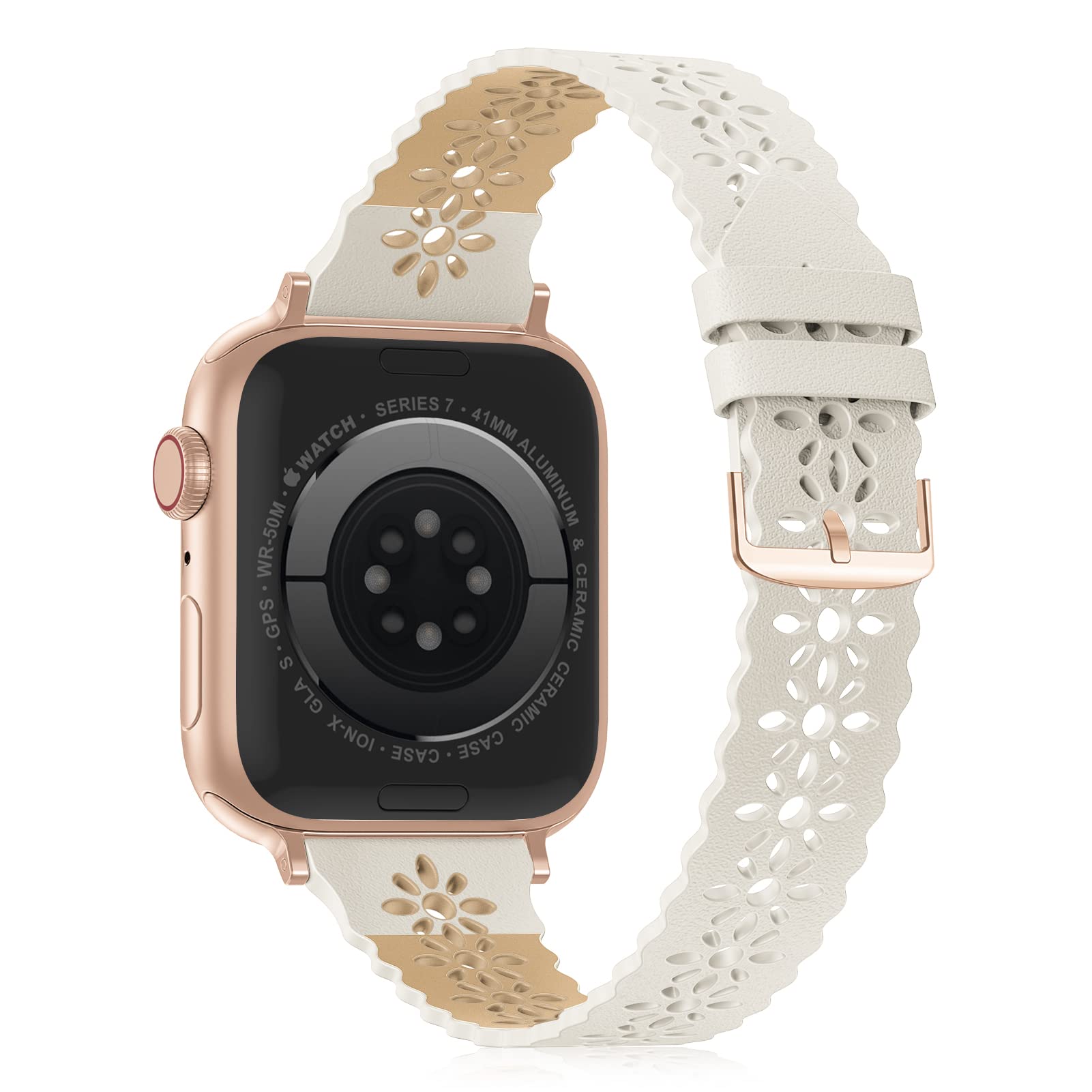 Premium Genuine Leather Apple Watch Band for Women - Compatible with 38mm 40mm 41mm 42mm 44mm 45mm 49mm Models - Slim Lace Design with Classic Clasp - Perfect for iWatch Series Ultra/SE/8/7/6/5/4/3/2/1 - Ideal for Workouts, Office Wear & Everyday Fashion Accessory