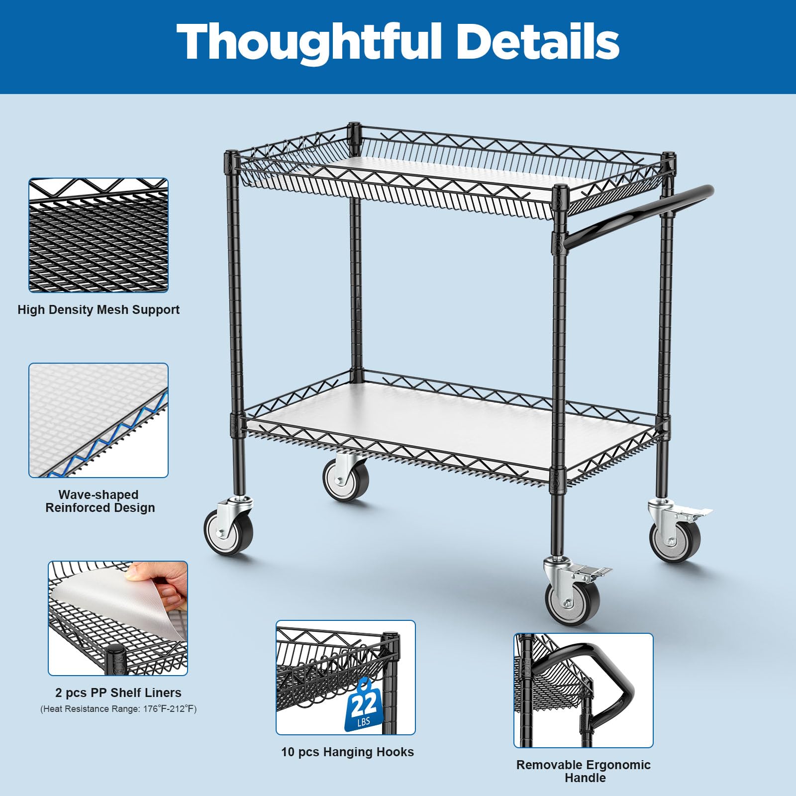 Leteuke Heavy Duty Utility Cart with Wheels - 900LBS Capacity Rolling Work Cart with Handle for Outdoor Cooking, Perfect for Blackstone Griddle, Ninja Grill, Pizza Oven, BBQ & Kitchen Use - Ideal for Patio, Backyard, Camping & Commercial Kitchens (Black)