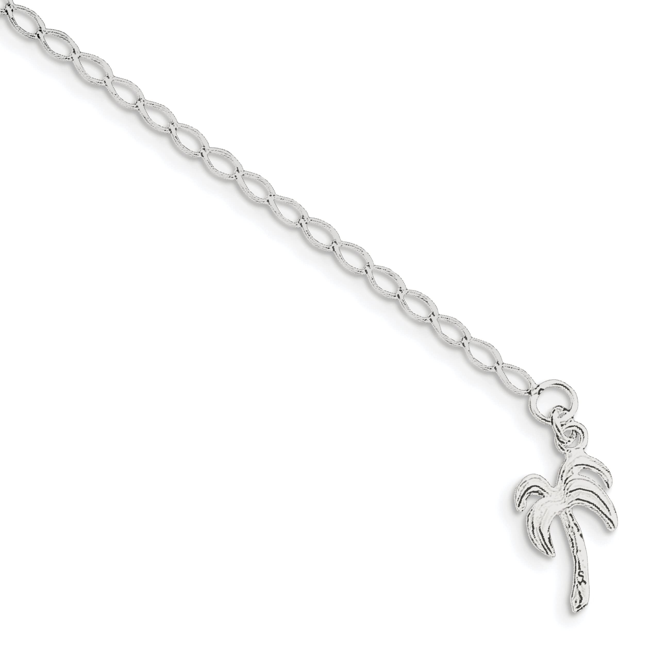 FindingKing Sterling Silver Palm Tree Anklet Chain Jewelry 10