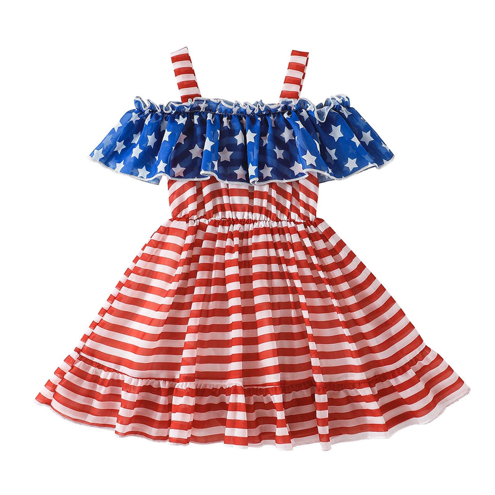 Toddler Girls' 4th of July Sleeveless Dress - Stars & Stripes Printed Ruffled Princess Dress for Independence Day, Easter & Special Occasions (Red, Size 5, 2 Years) - Perfect for Patriotic Celebrations, Birthday Parties & Family Gatherings