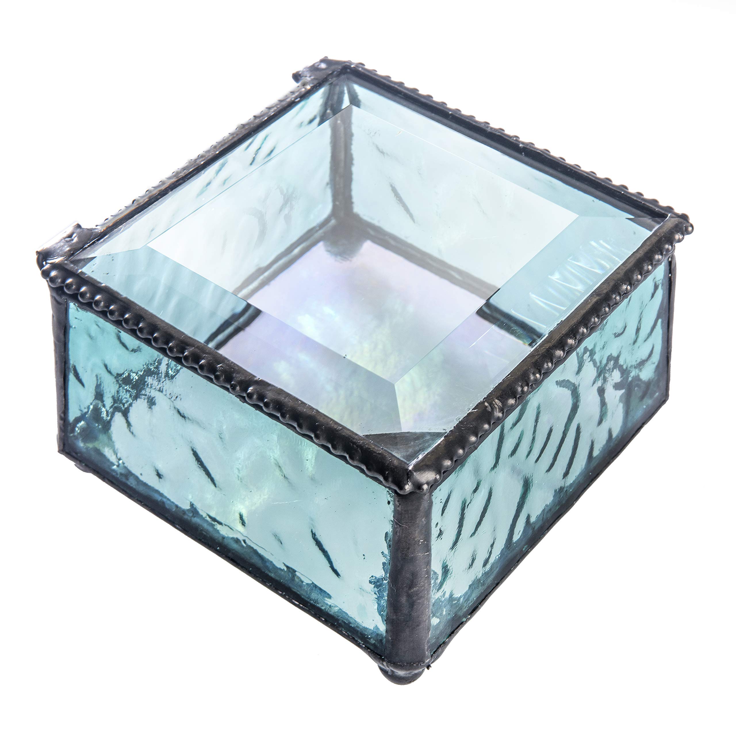 J Devlin - Aquamarine Blue Glass Decorative Trinket Box for Jewelry Storage | Keepsake Gift Box for Home Decor, Wedding Favors & Display Case