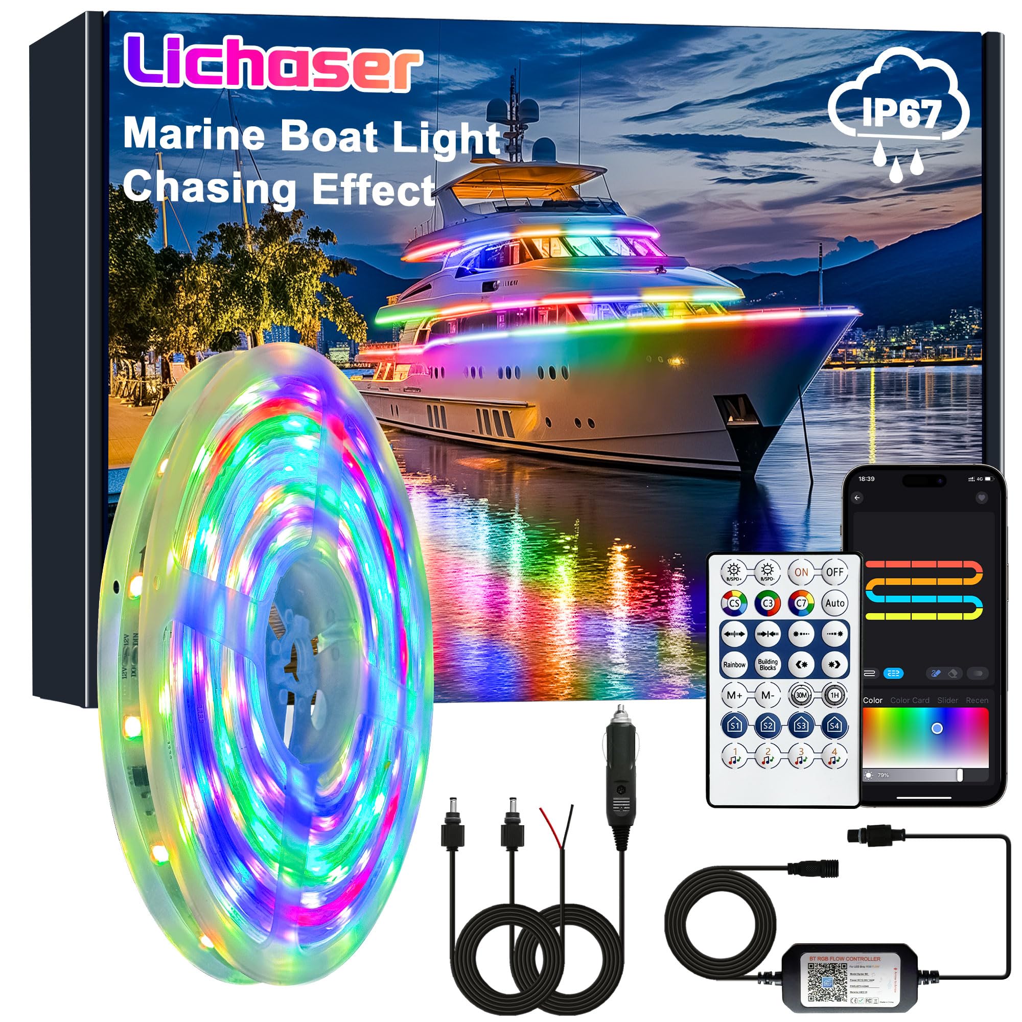 RGB+IC Marine LED Strip Lights for Boats - 12V Waterproof Pontoon Boat Lighting with Remote & App Control, Cool Decorative Lights for Jon Boat, Bass Boat, Camper, RV (16.5ft) - Perfect for Night Fishing & Party Lighting