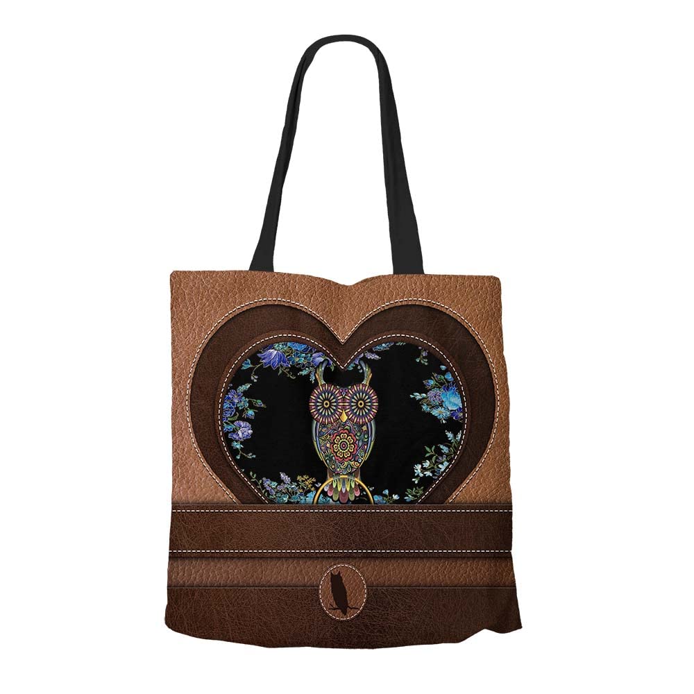 LEVENTINO Personalized Owl Grocery Tote Bag - Eco-Friendly Hippie Owl Shoulder Bag for Women & Teens, Cute Student Handbag (Style t86z6) - Perfect for Shopping, School & Boho Fashion