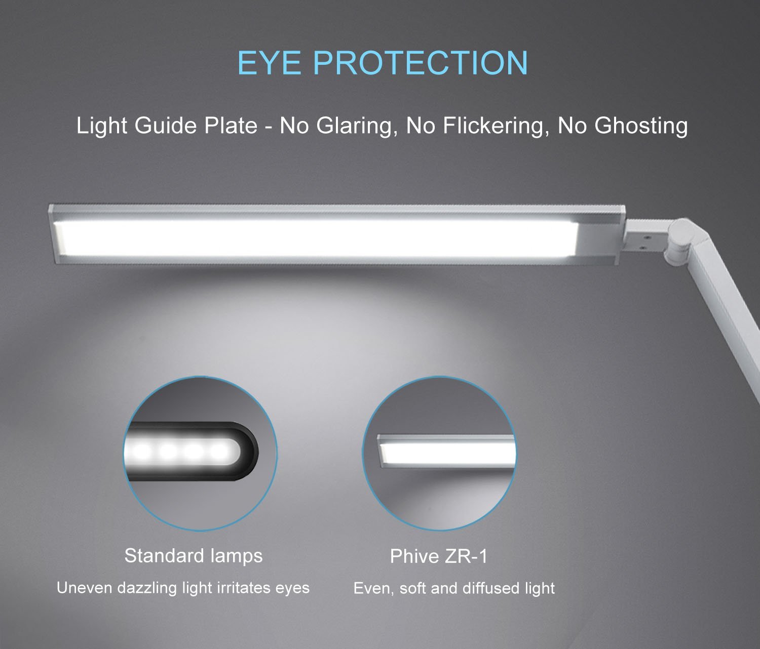 PHIVE Dimmable LED Desk Lamp with Fast Charging USB Port - Touch Control, 8 Brightness Levels & 4 Lighting Modes - Aluminum Alloy Eye-Care Table Lamp for Home Office, Bedroom, Study, Reading (Silver) | Perfect for Night Reading, Work from Home & Student Desk Setup