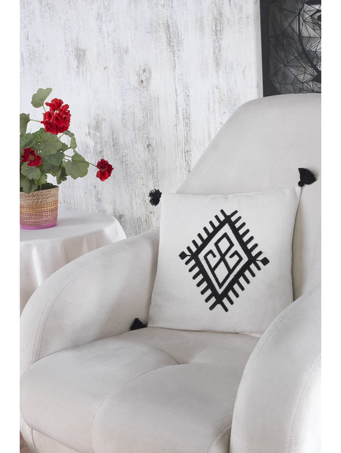 100% Cotton Boho Throw Pillow Covers 16x16 - Living Room & Bedroom Decor for Sofa & Couch
