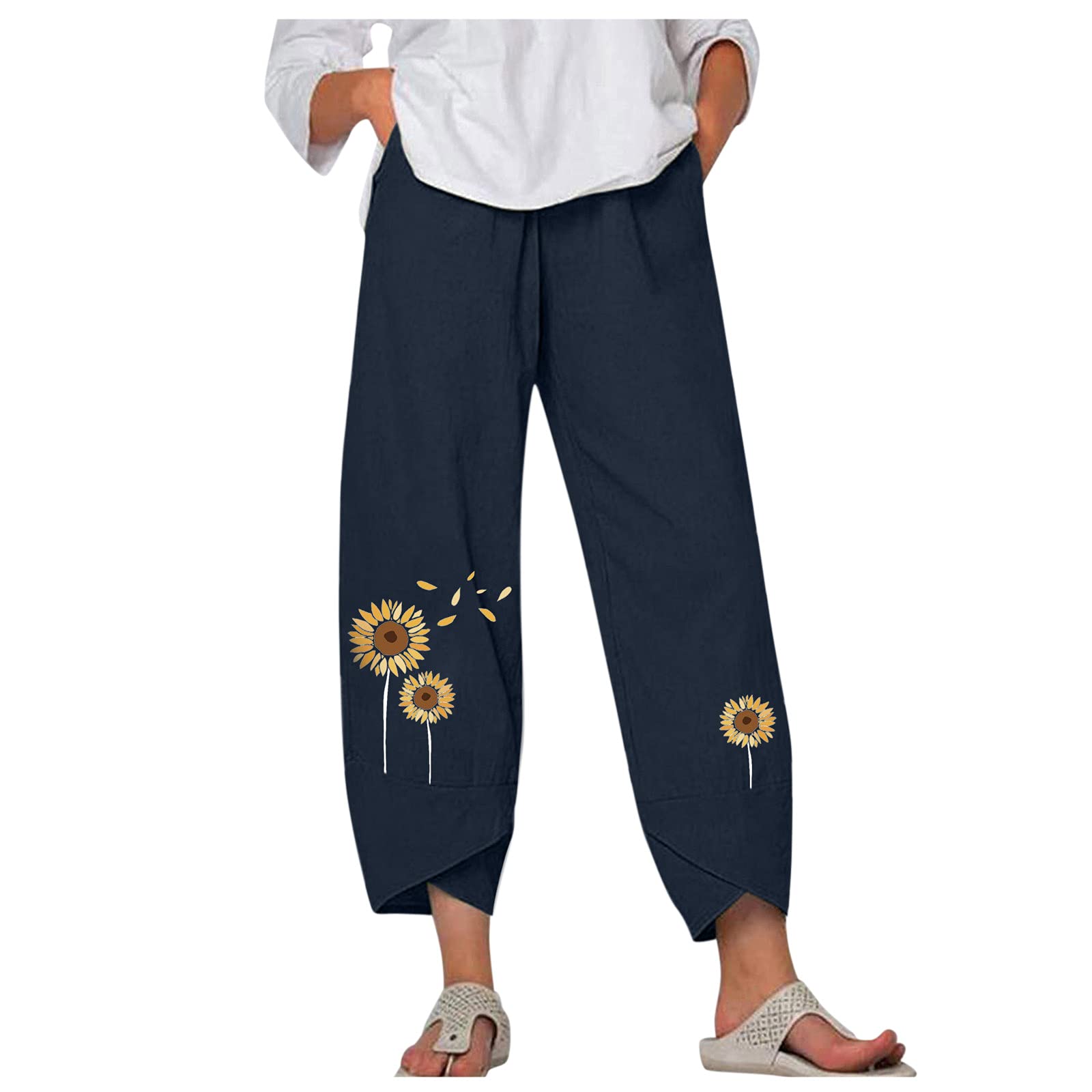 Melupa Women's Cotton Linen Capri Yoga Pants - Plus Size Summer Casual Harem Palazzo Pajama Pants for Yoga, Workout, Travel & Lounge - Breathable Cropped Pants for Women