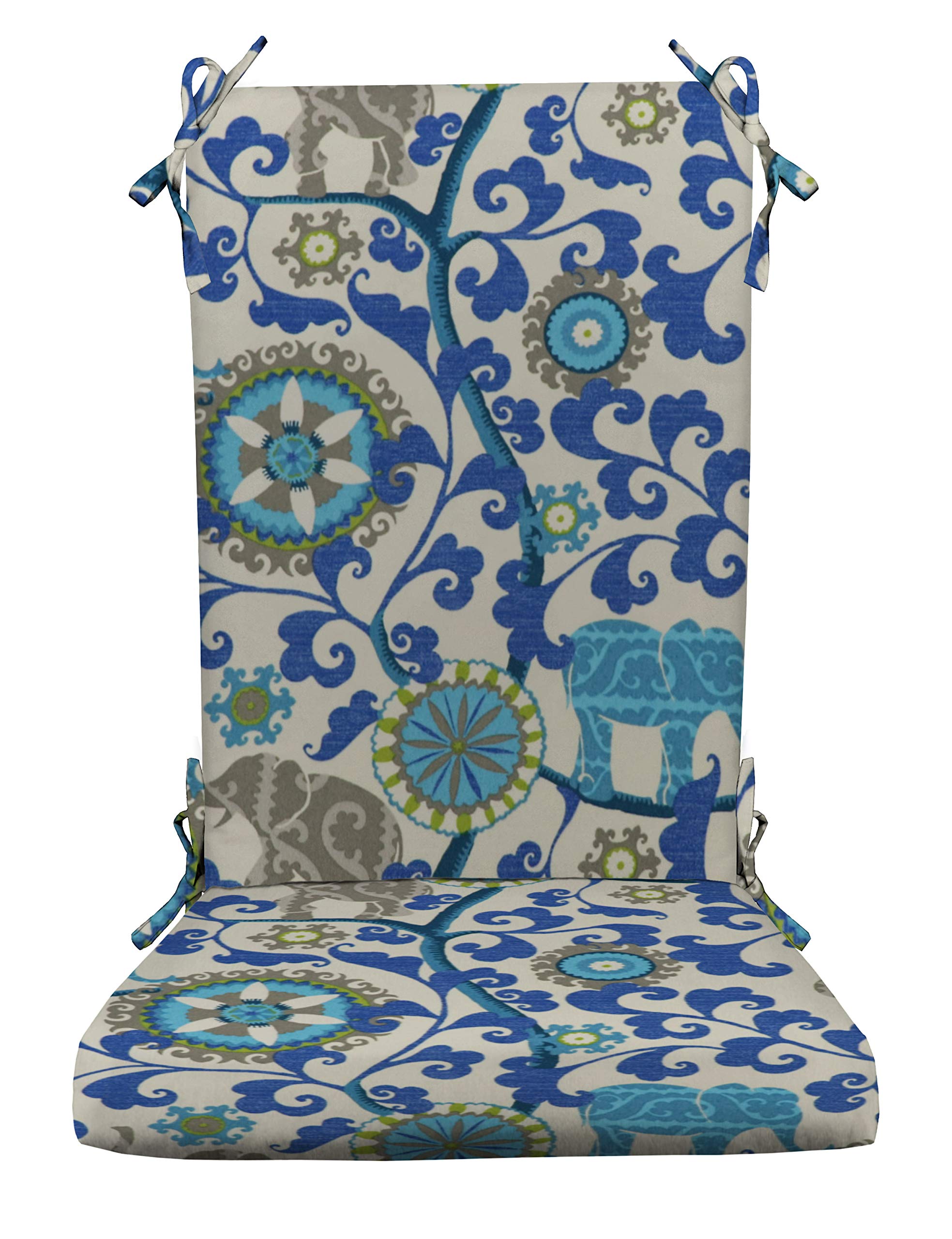 RSH Décor Indoor Outdoor Foam Rocker Cushion - Waterproof Rocking Chair Pad with Non-Slip Backing - Choose Size & Color (Standard, Blue Elephant Bohemian) - Perfect for Porch, Patio, Nursery & Garden Relaxation
