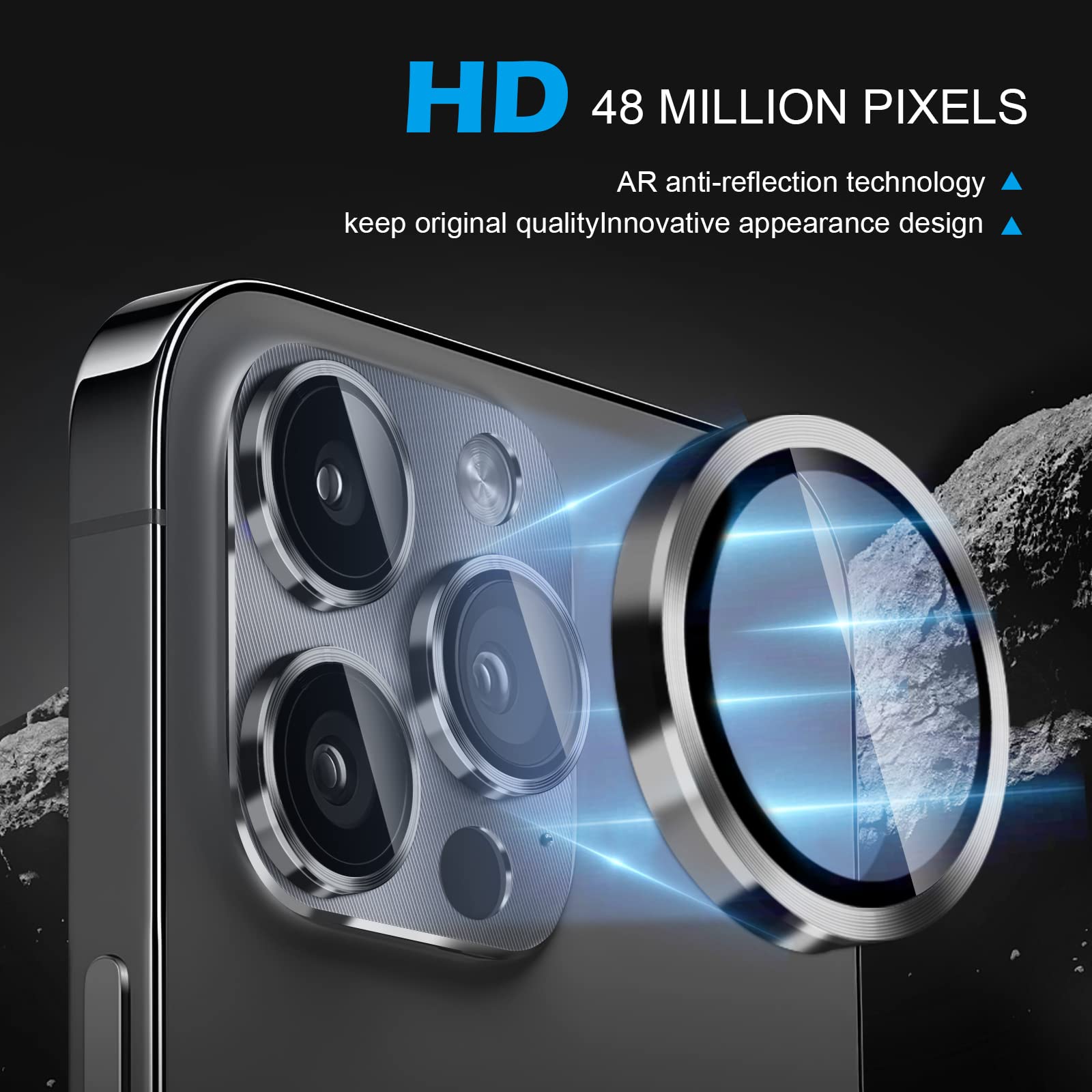 2 Pack Tempered Glass Camera Lens Protector for iPhone 16 Pro Max & iPhone 15 Pro Max - 3D Full Coverage Metal Ring Case - Original Black - Scratch Resistant Screen Protector for Photography & Outdoor Adventures