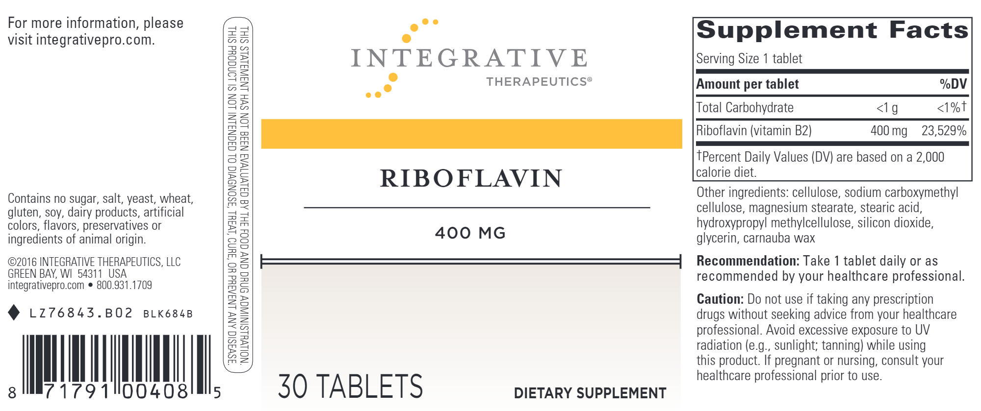 Riboflavin (Vitamin B2) Supplement - 100mg High Potency Capsules for Energy & Metabolism Support | Vegan, Non-GMO | Boost Energy, Skin & Eye Health